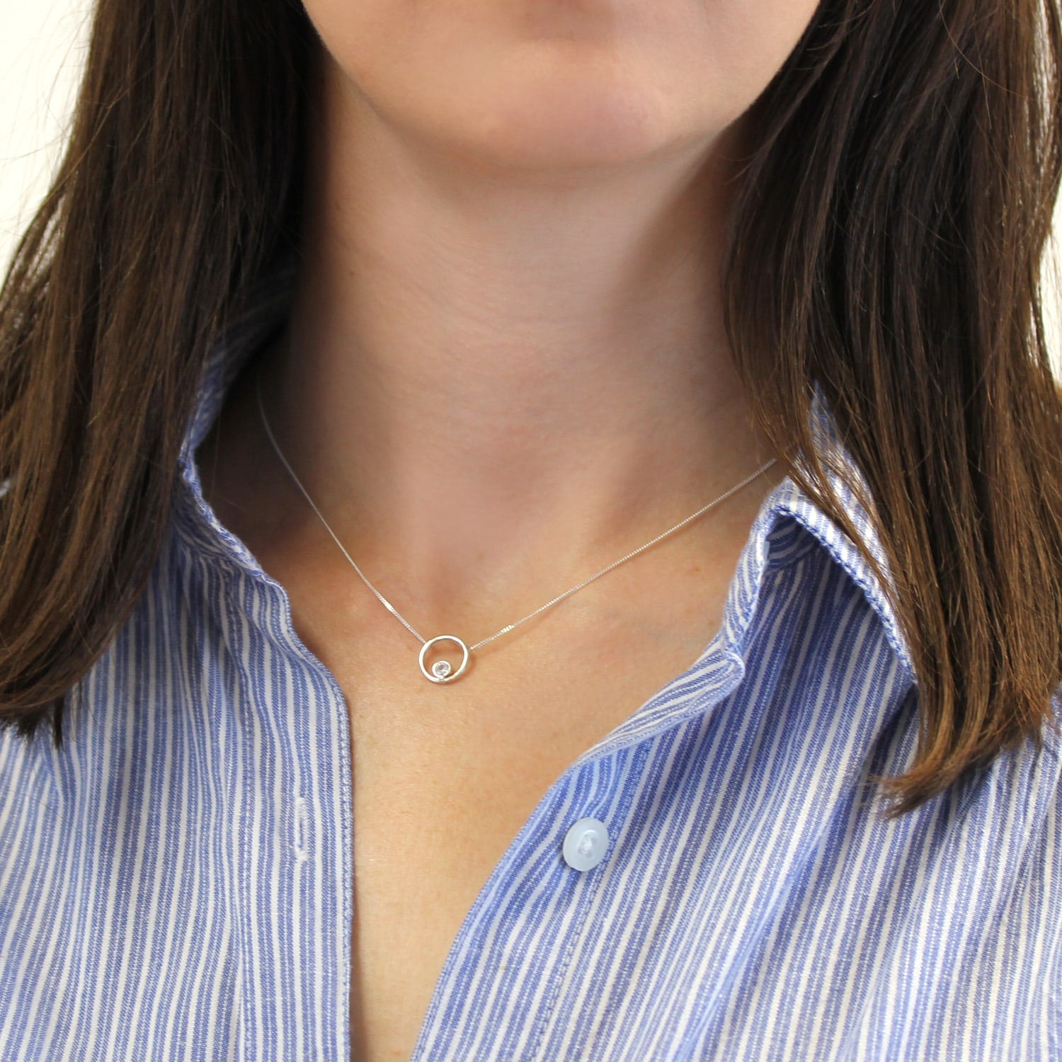 Halo Necklace White Sapphire & Silver
