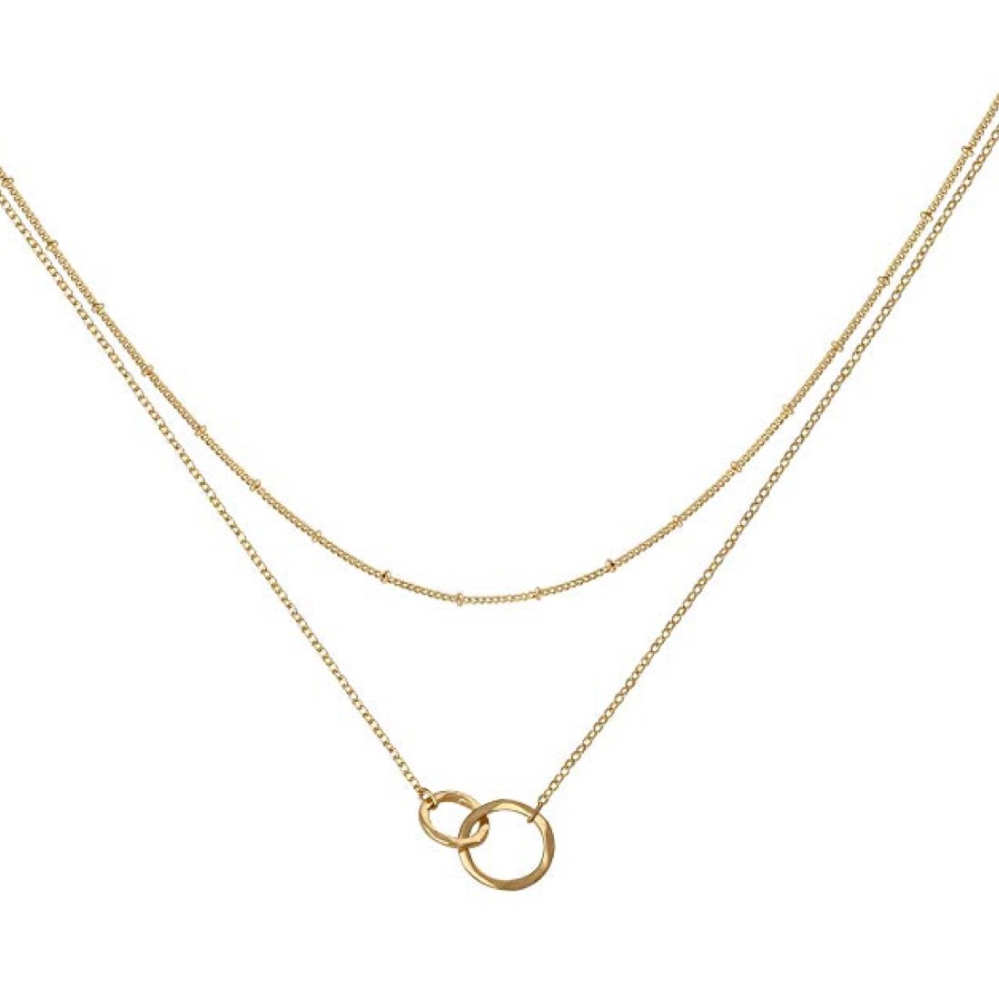 18k Gold Double Ring Layer Necklace