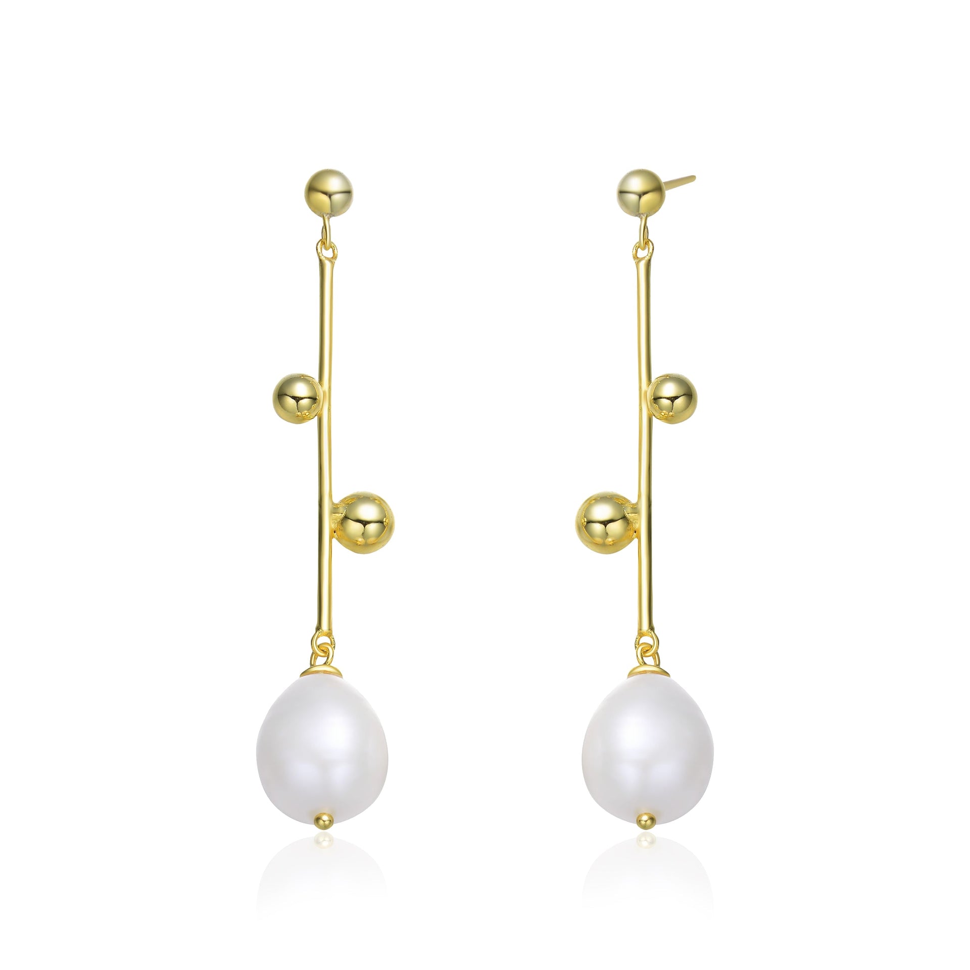 Sterling Silver Gold Plating Freshwater Pearl Dangling Earrings