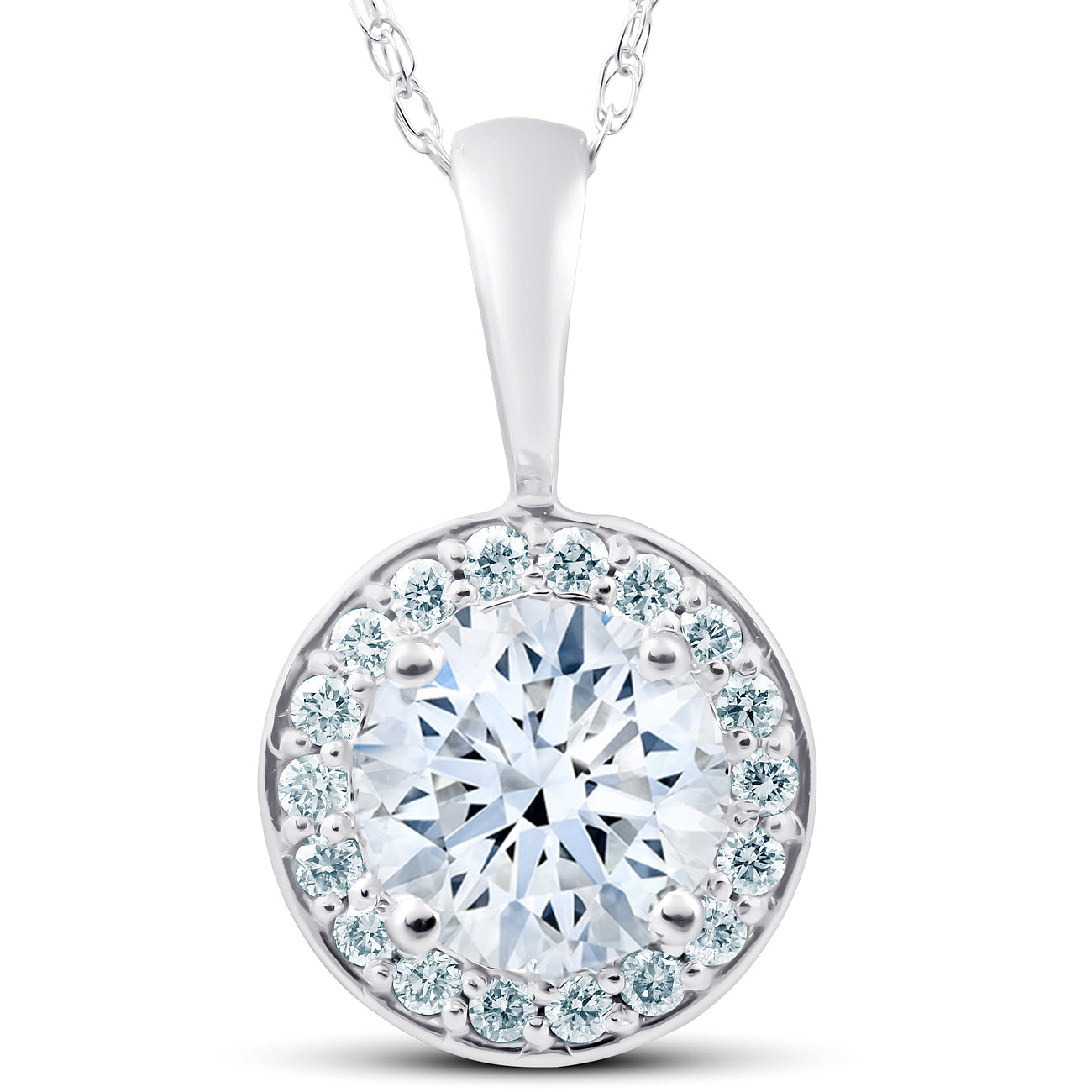 1.25 Ct Moissanite & Diamond Halo Pendant 14k White Gold