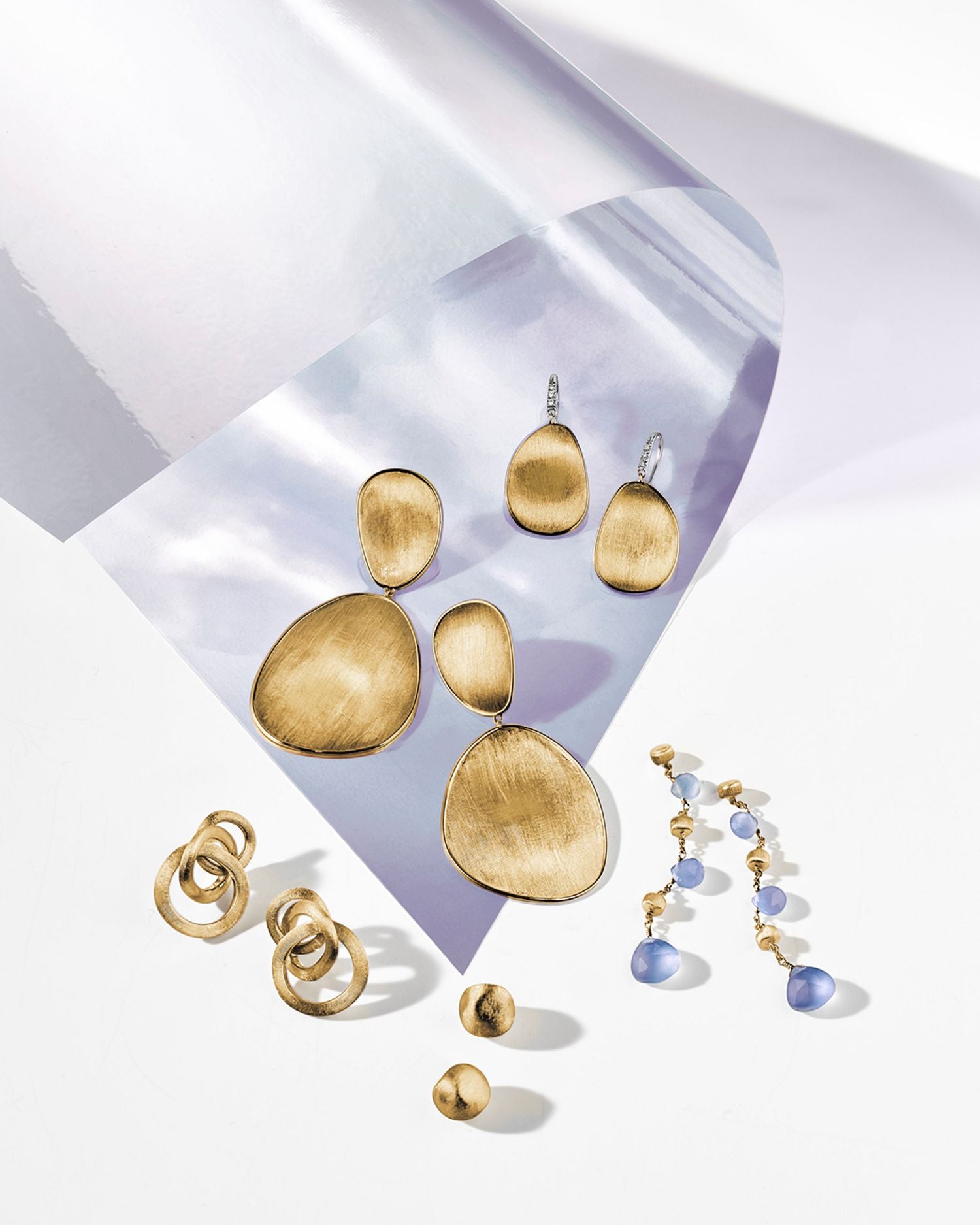 18K Yellow Gold Lunaria Two Drop Earrings