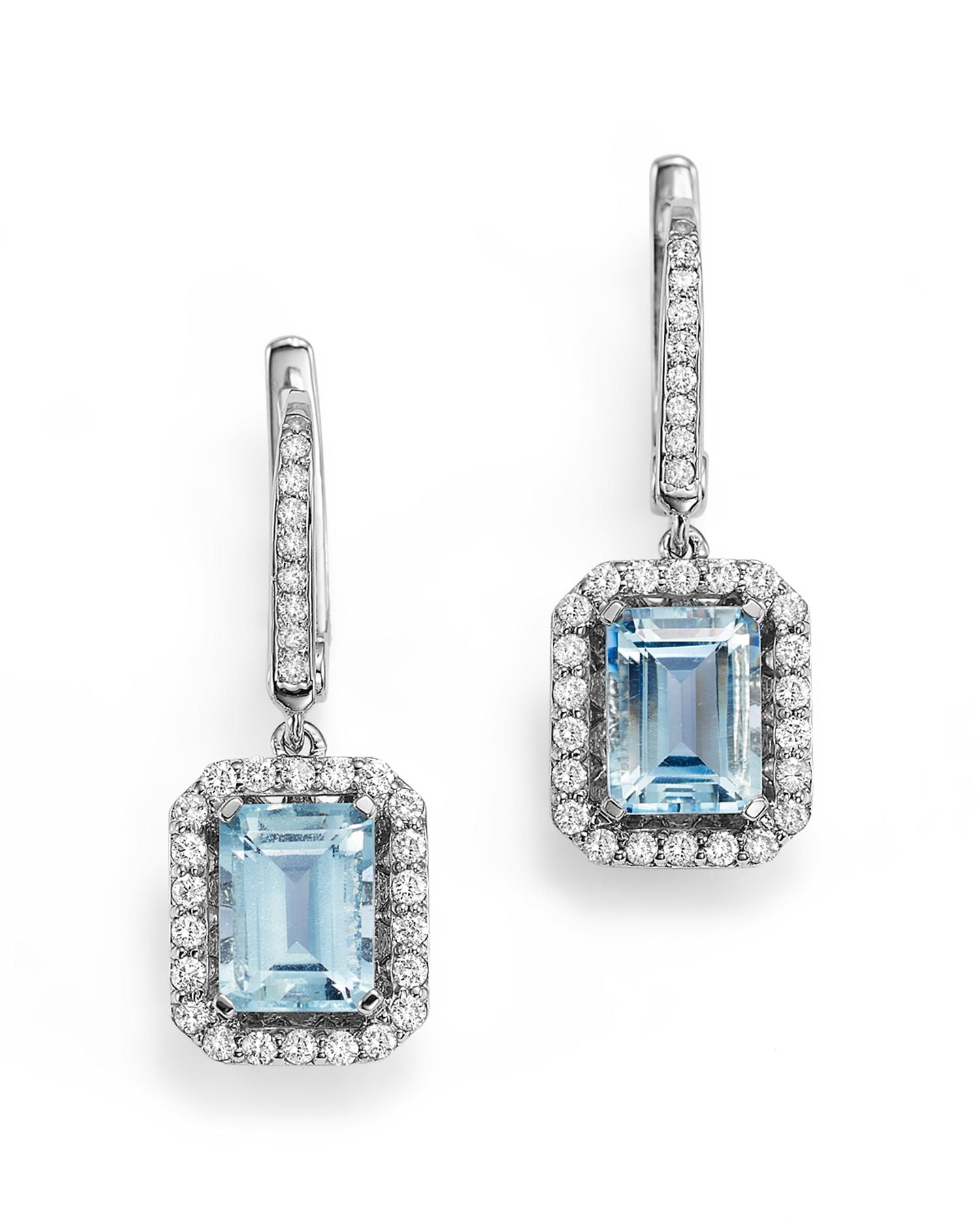 Aquamarine and Diamond Drop Earrings in 14K White Gold - Exclusive
