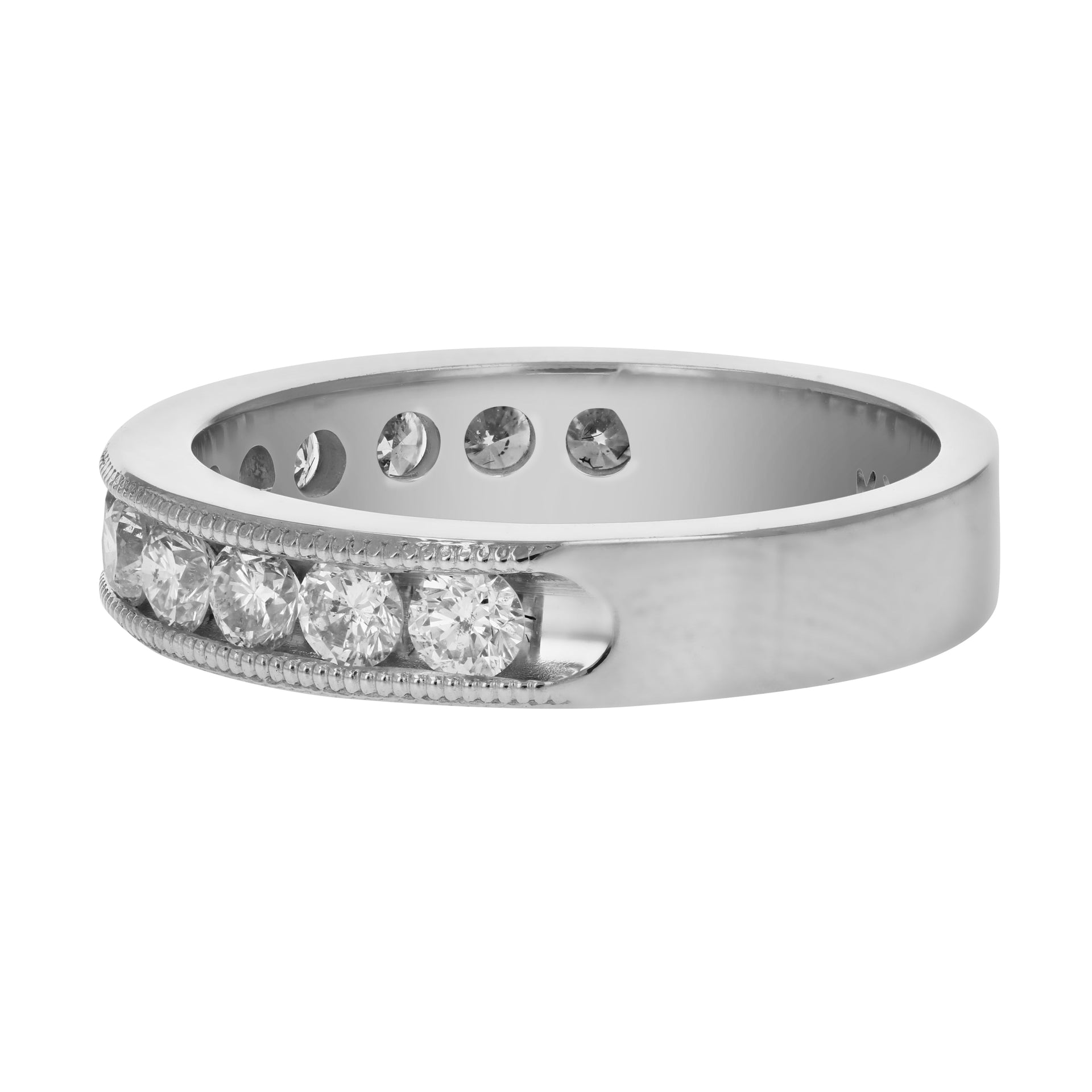 1 cttw SI2-I1 14K White Gold Machine Set With Milgrain Diamond Wedding Band