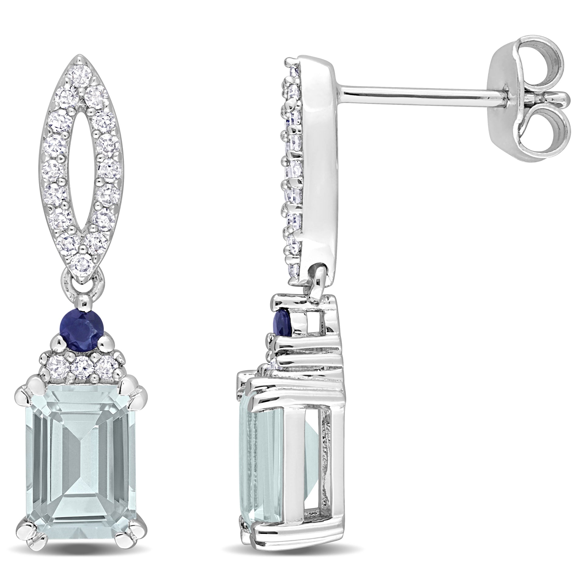 Mimi & Max 2ct TGW Octagon Aquamarine Blue Sapphire and 1/4ct TDW Diamond Earrings in Sterling Silver