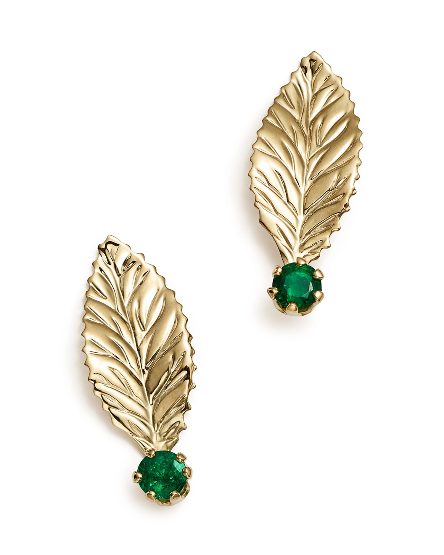 Emerald Leaf Earrings in 14K Yellow Gold - Exclusive