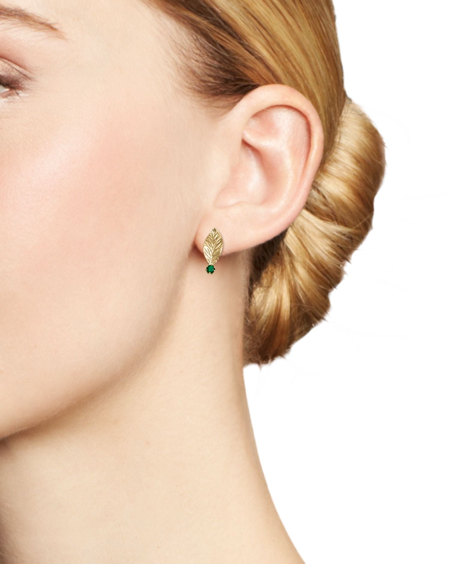 Emerald Leaf Earrings in 14K Yellow Gold - Exclusive