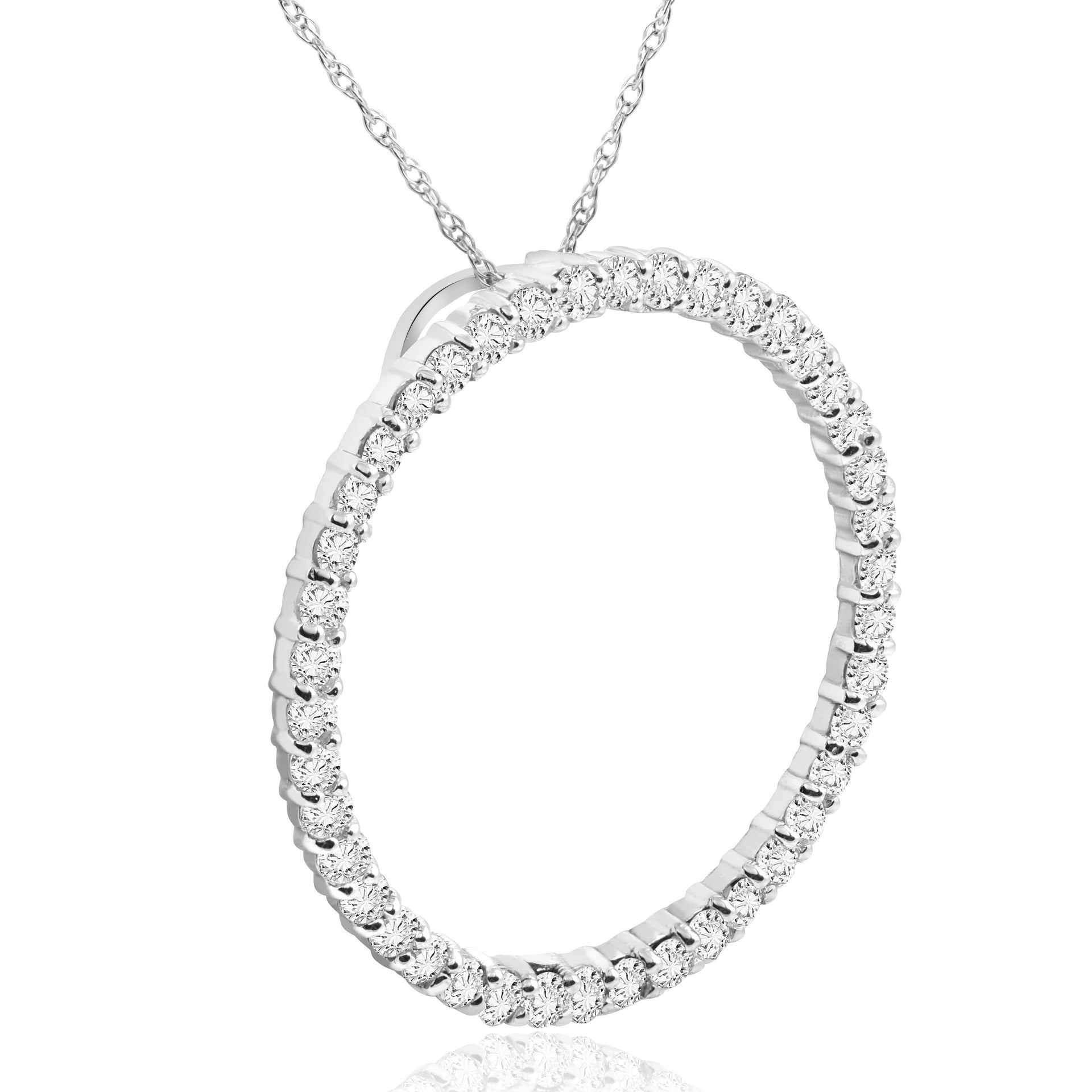 1Ct Circle Diamond Pendant White Gold Necklace Lab Grown