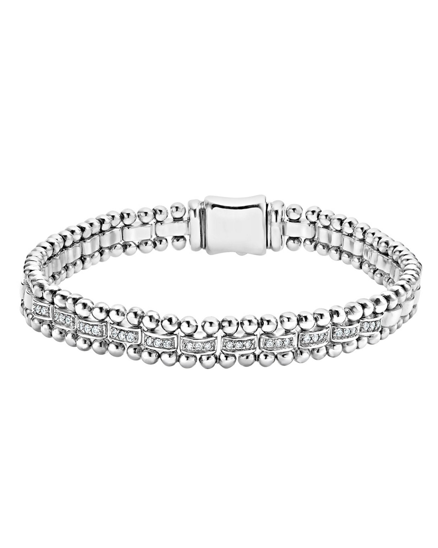 Sterling Silver Caviar Spark Diamond Link Bracelet