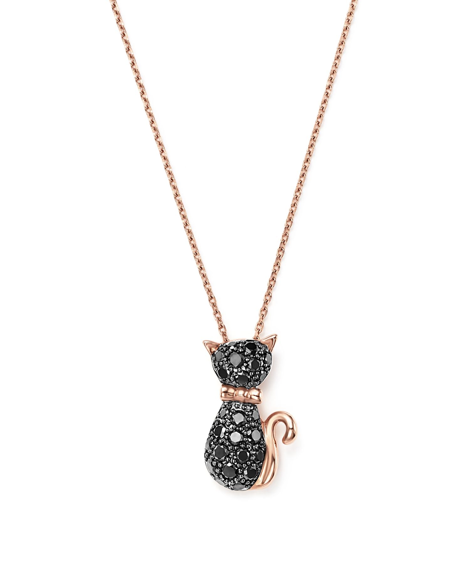 Black Diamond Cat Pendant Necklace in 14K Rose Gold, .40 ct. t.w. - Exclusive