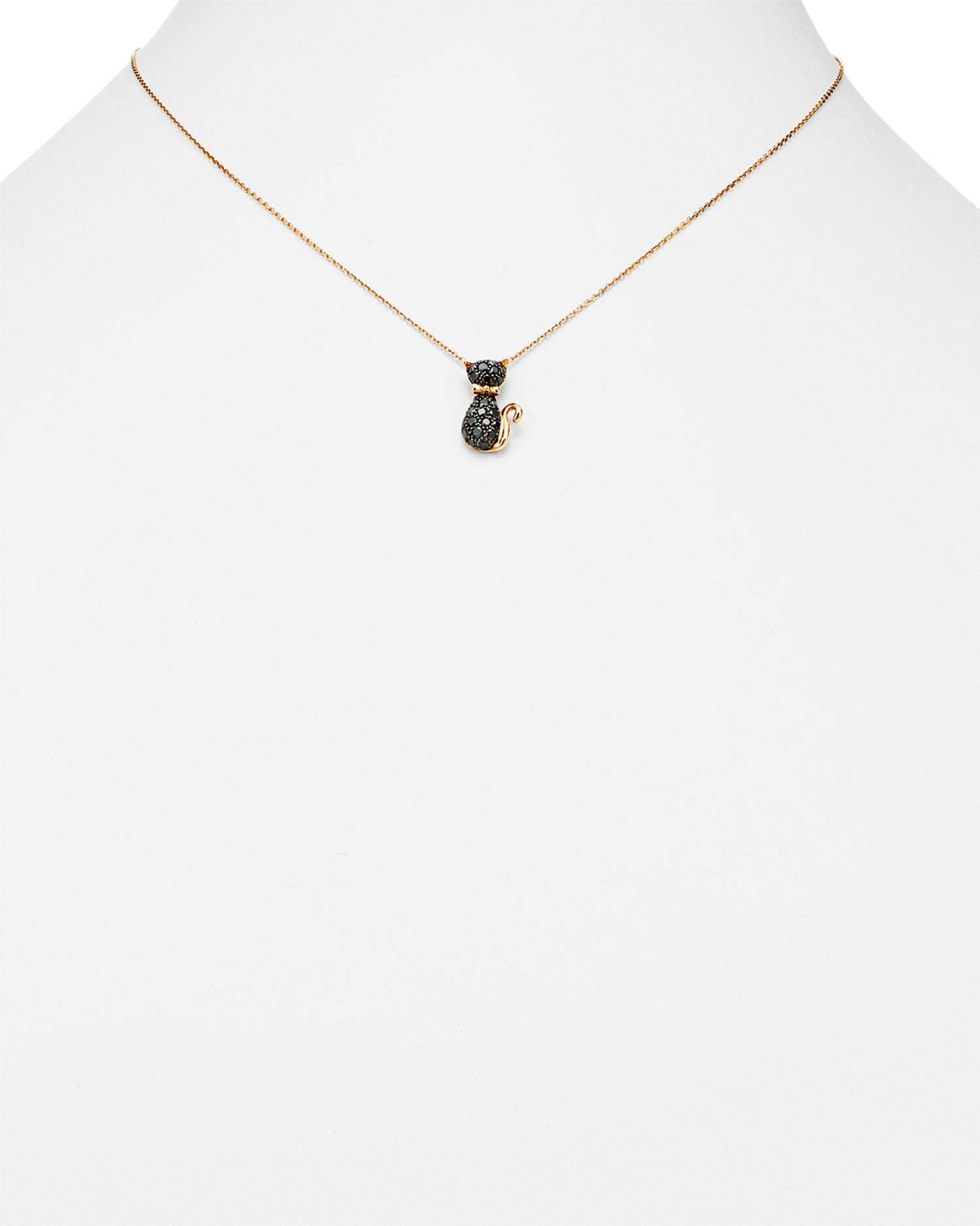 Black Diamond Cat Pendant Necklace in 14K Rose Gold, .40 ct. t.w. - Exclusive