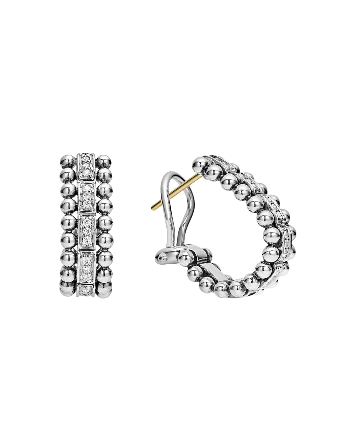 Sterling Silver Caviar Spark Diamond Oval Hoop Earrings