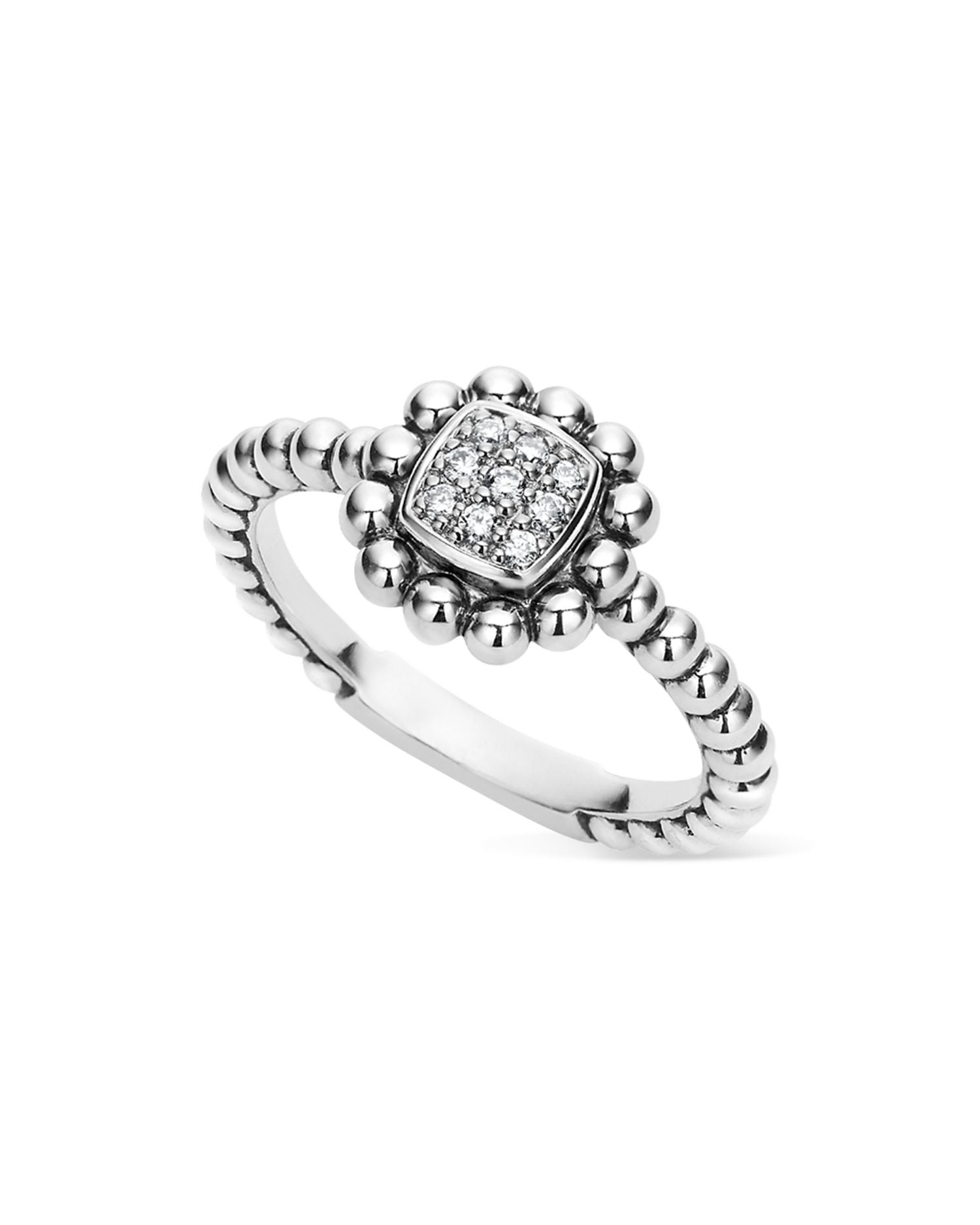 Sterling Silver Caviar Spark Diamond Square Ring