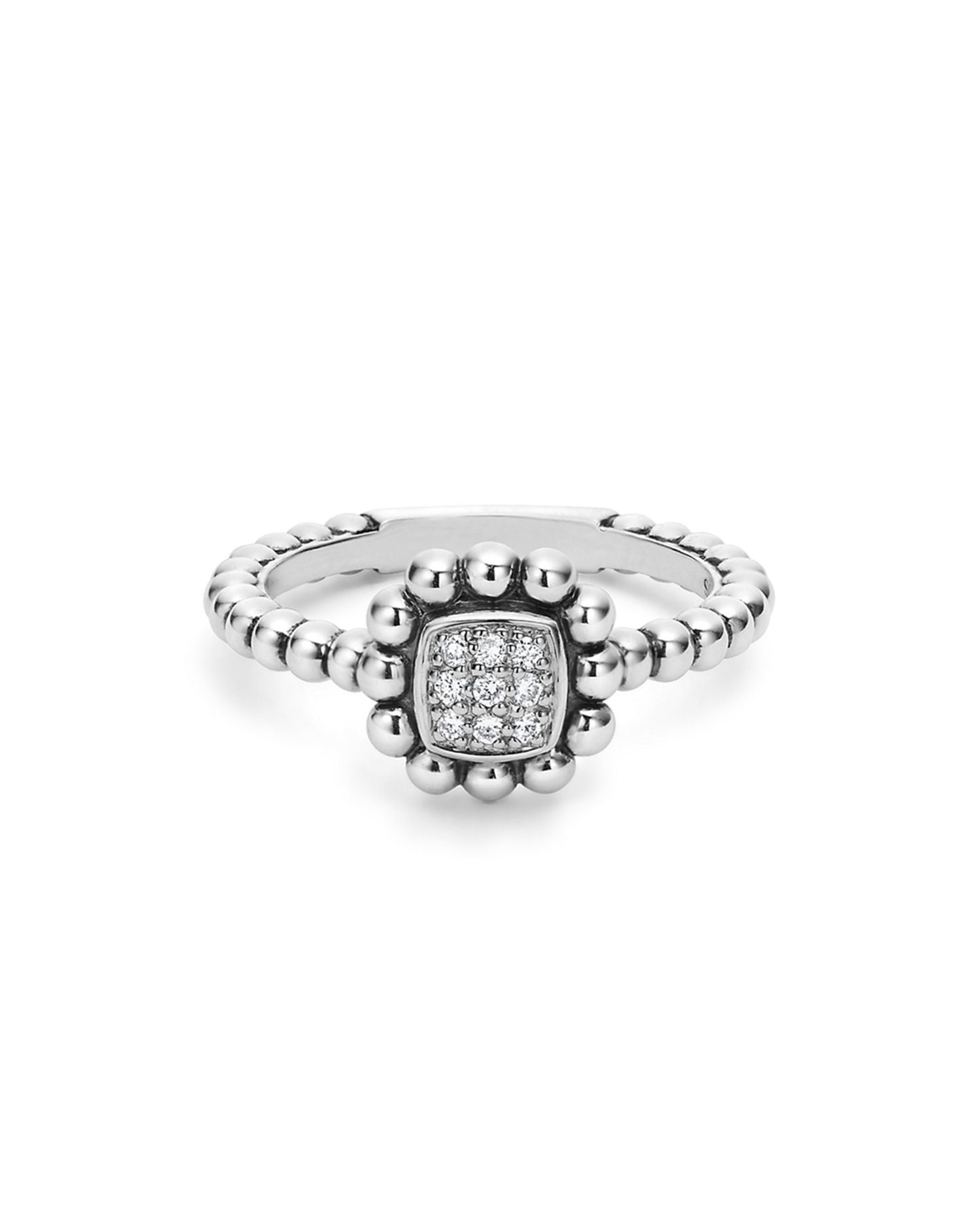 Sterling Silver Caviar Spark Diamond Square Ring