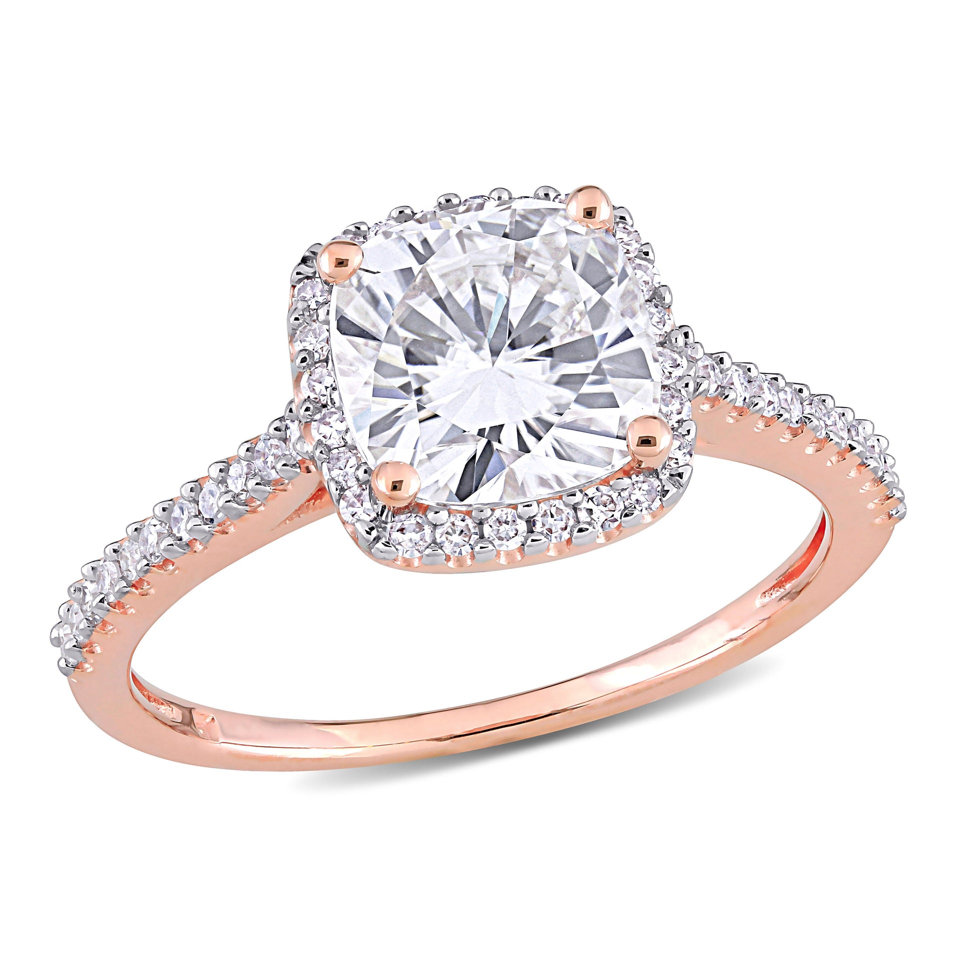 Mimi & Max 2ct DEW Created Moissanite 1/4ct TW Diamond Halo Engagement Ring 14k Rose Gold