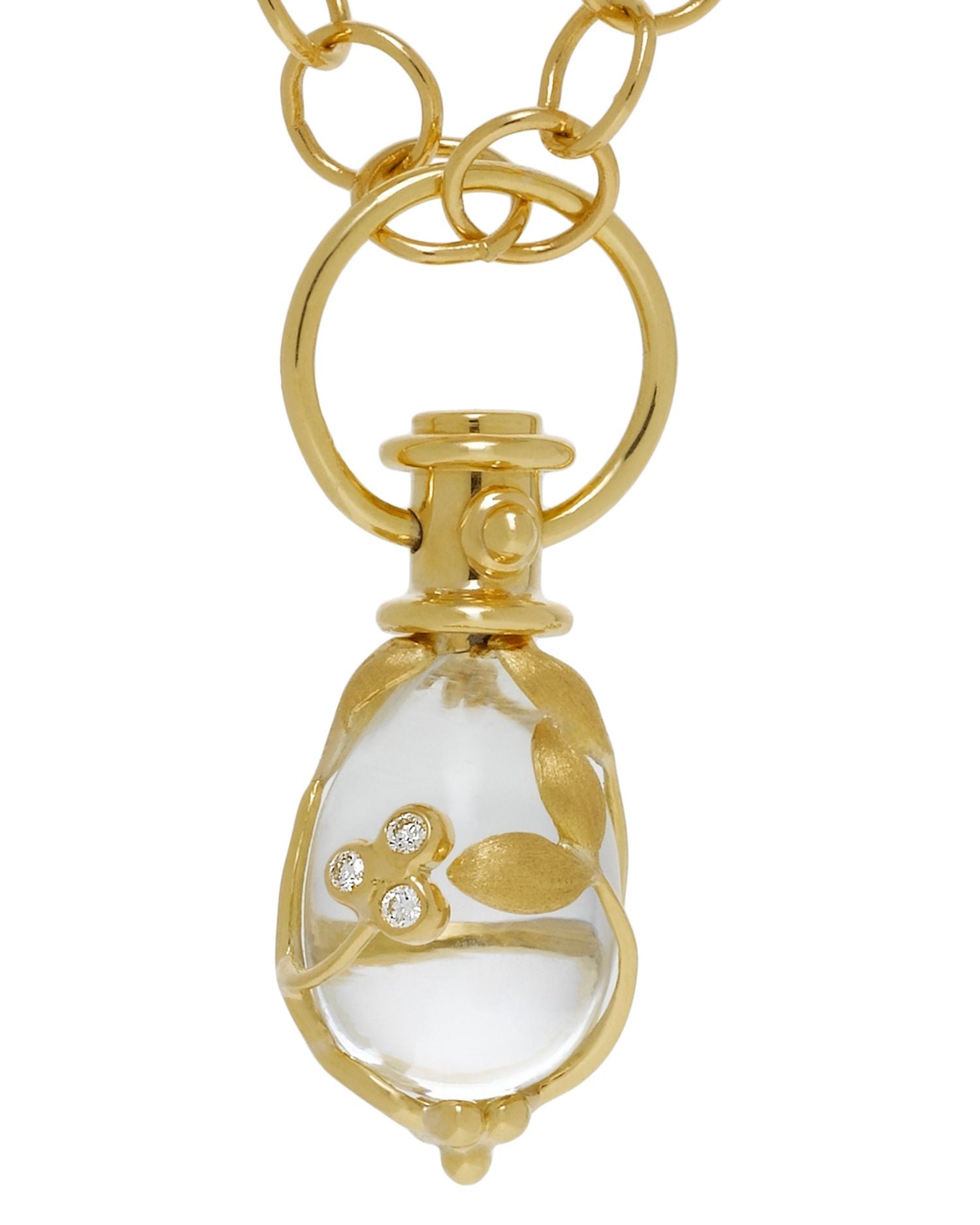 18K Yellow Gold Vine Amulet with Oval Rock Crystal and Diamonds
