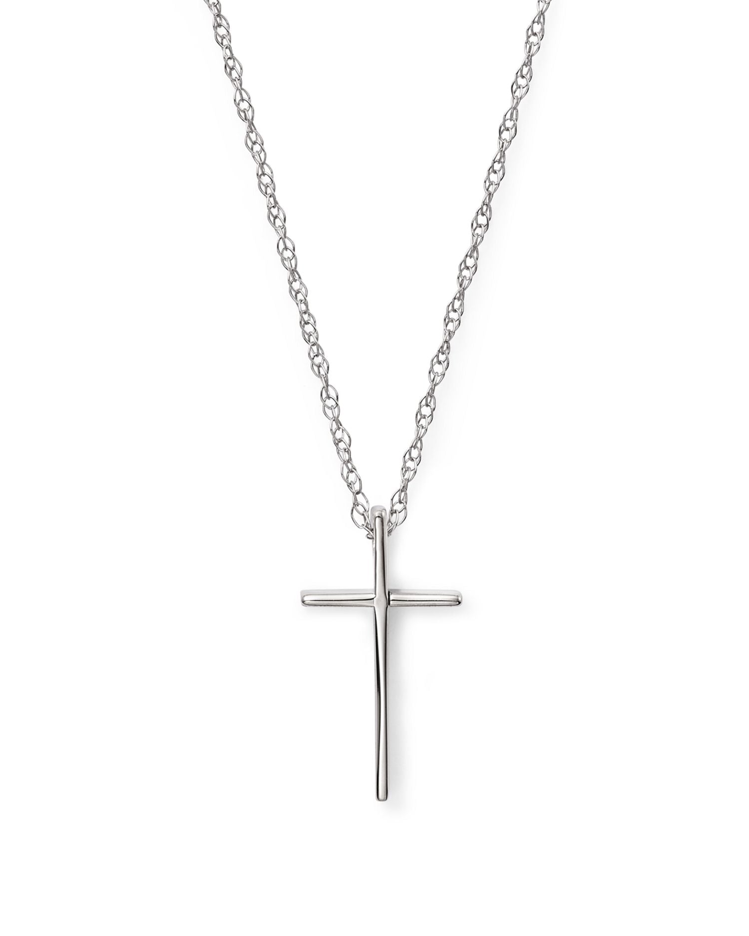 14K White Gold Small Cross Pendant Necklace, 18' - Exclusive