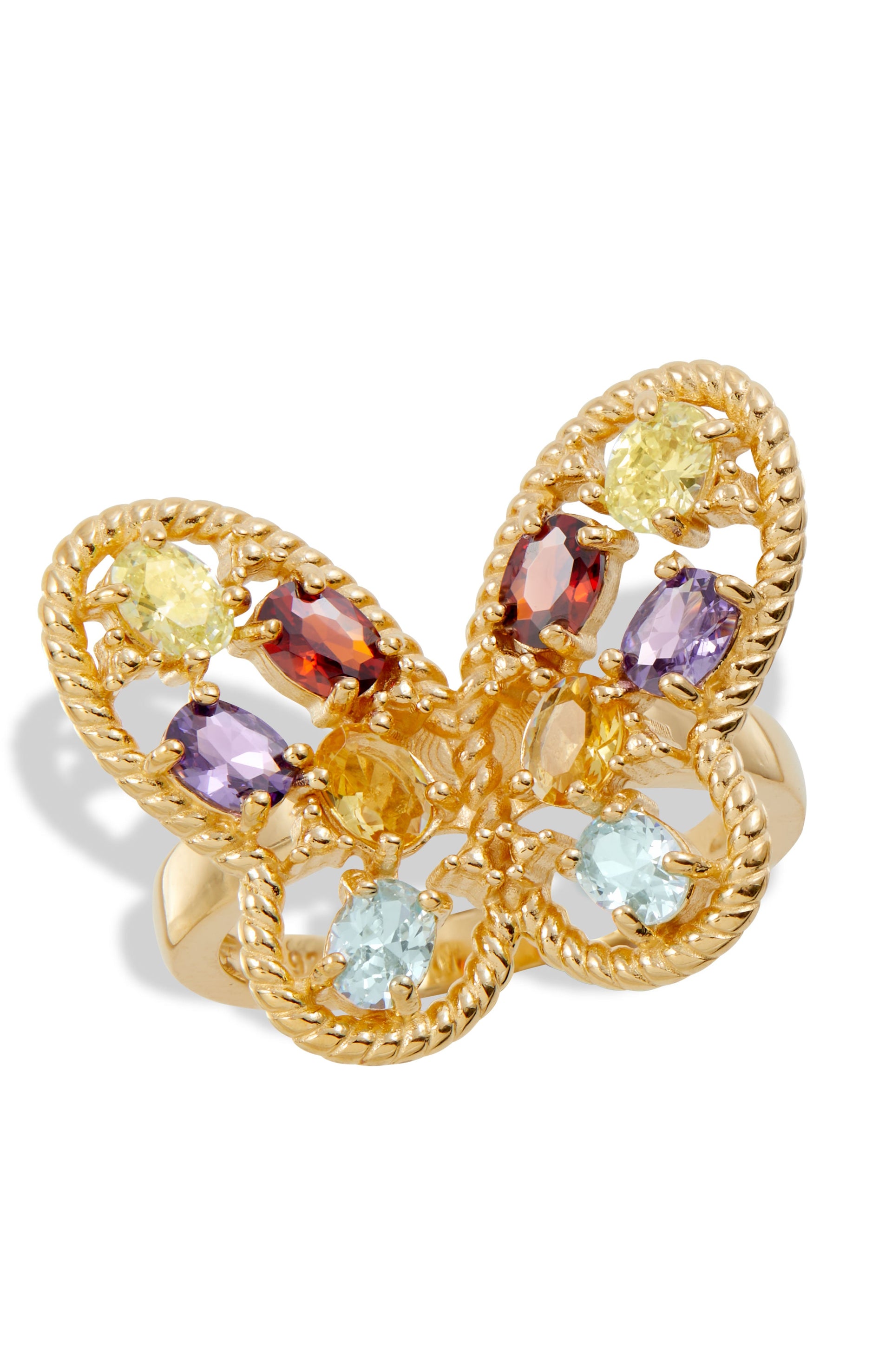 18K GOLD VERMEIL MULTI COLOR CZ BUTTERFLY RING