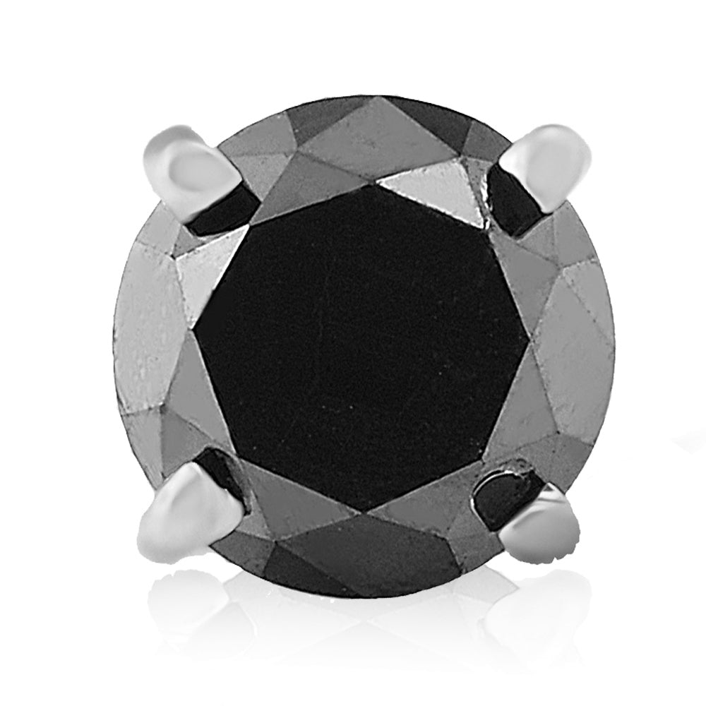 2 CT Black Diamond Single Stud 14K White Gold (This is one earring not a pair)
