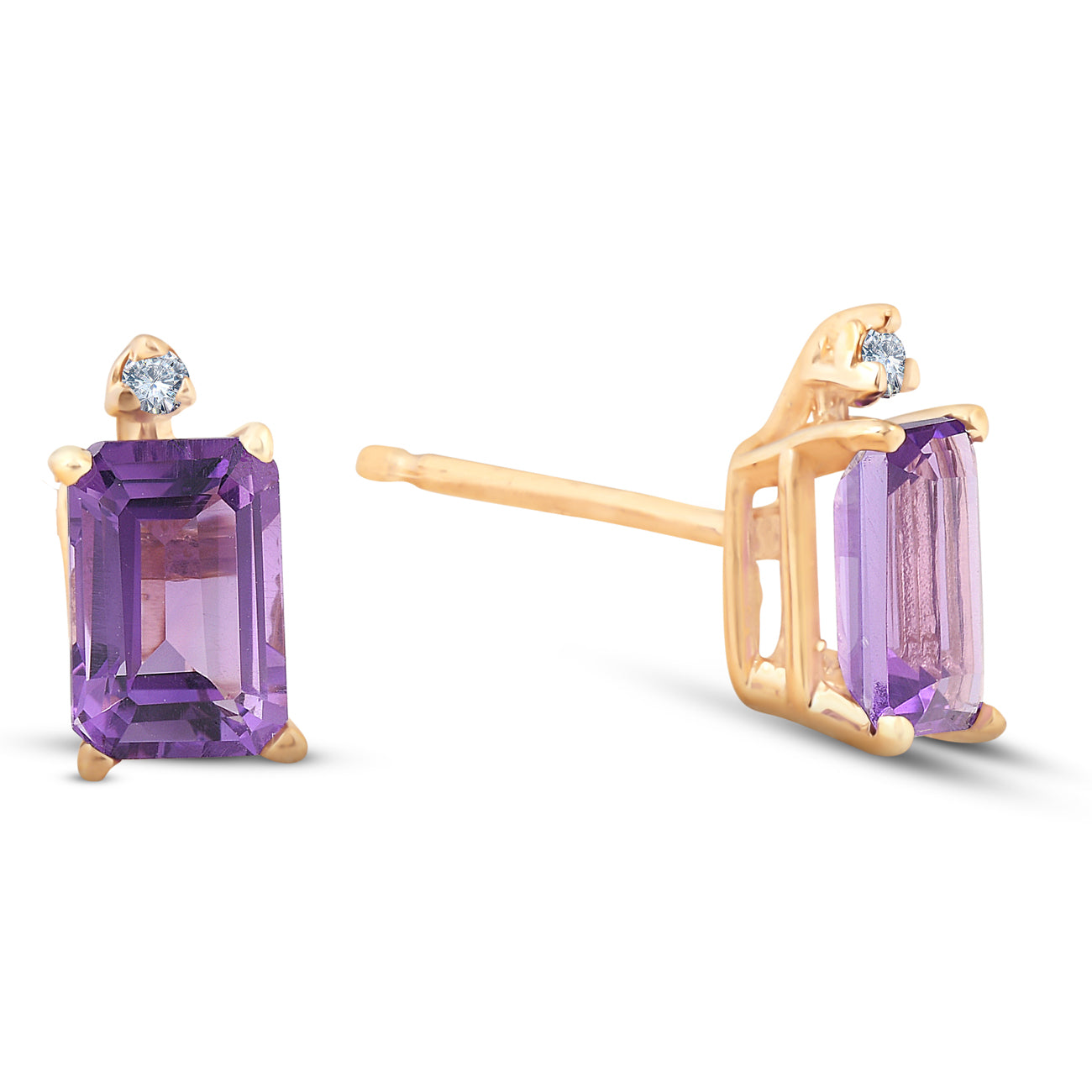 1 3/4ct Emerald Amethyst Stud Earrings 14k Yellow Gold