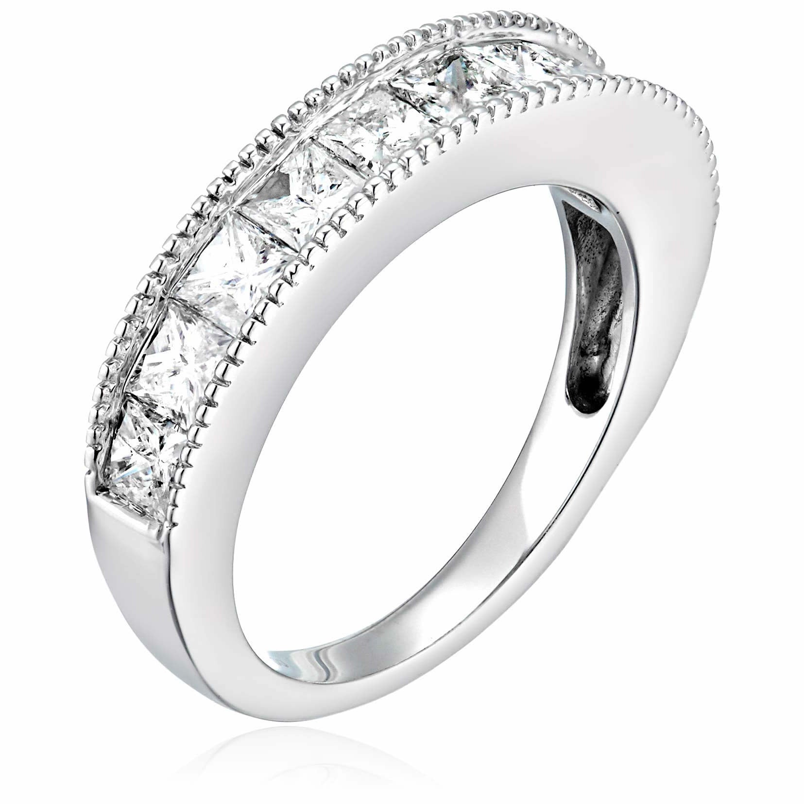 2 Cttw Princess Cut Diamond Wedding Band With Milgrain 14K Gold