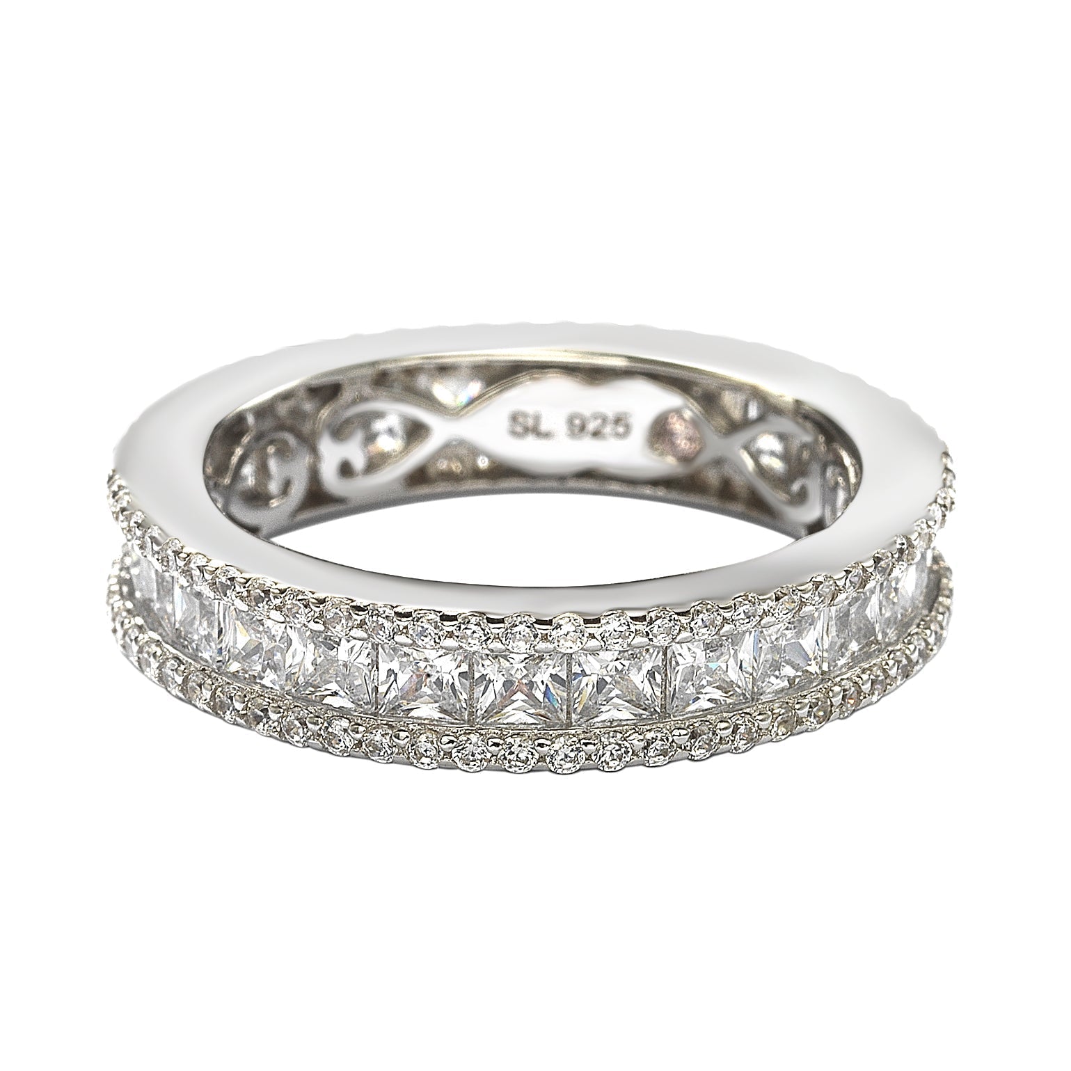 Suzy Levian Sterling Silver Princess Cut White Cubic Zirconia Eternity Band