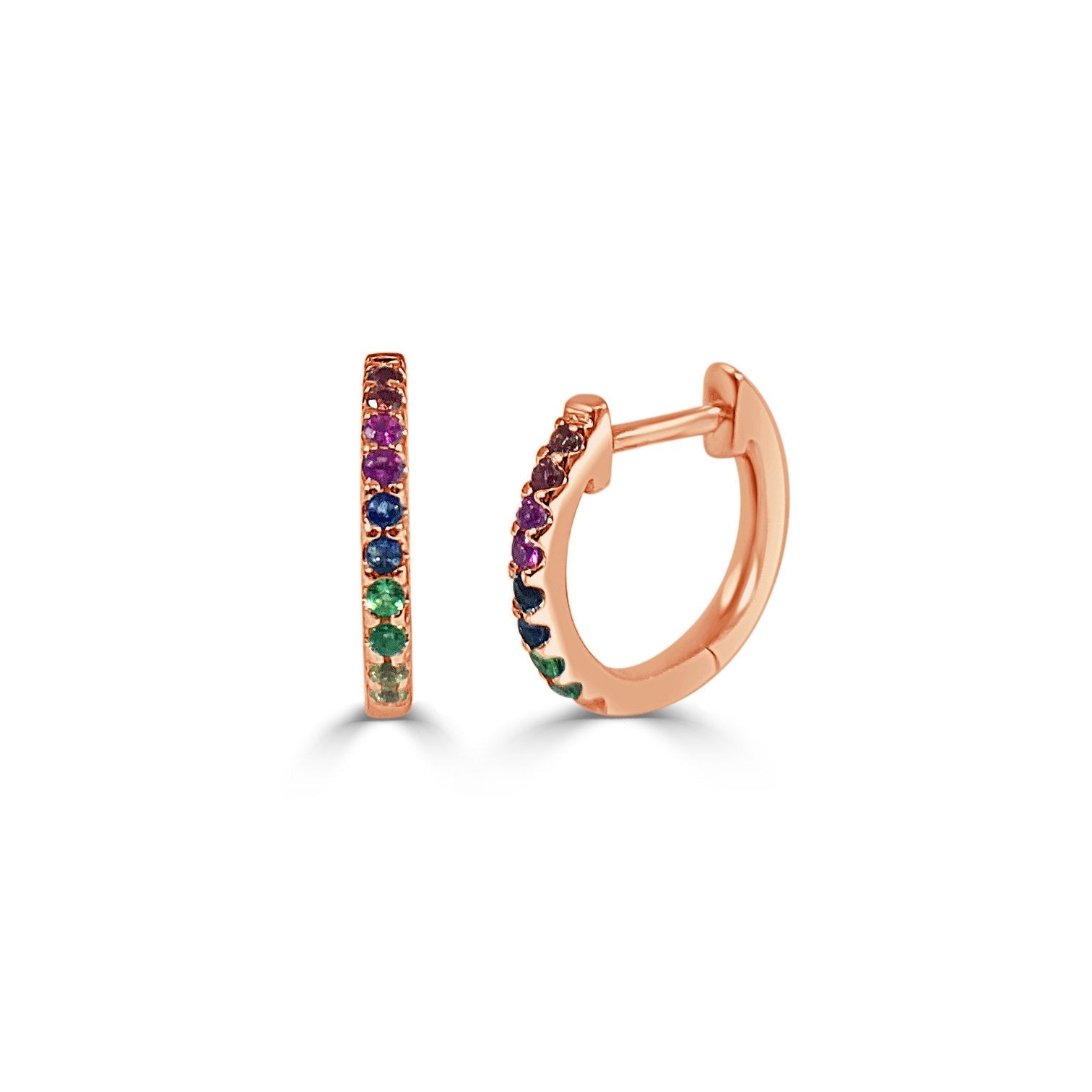 14k Gold & Rainbow Sapphire Huggie Earrings