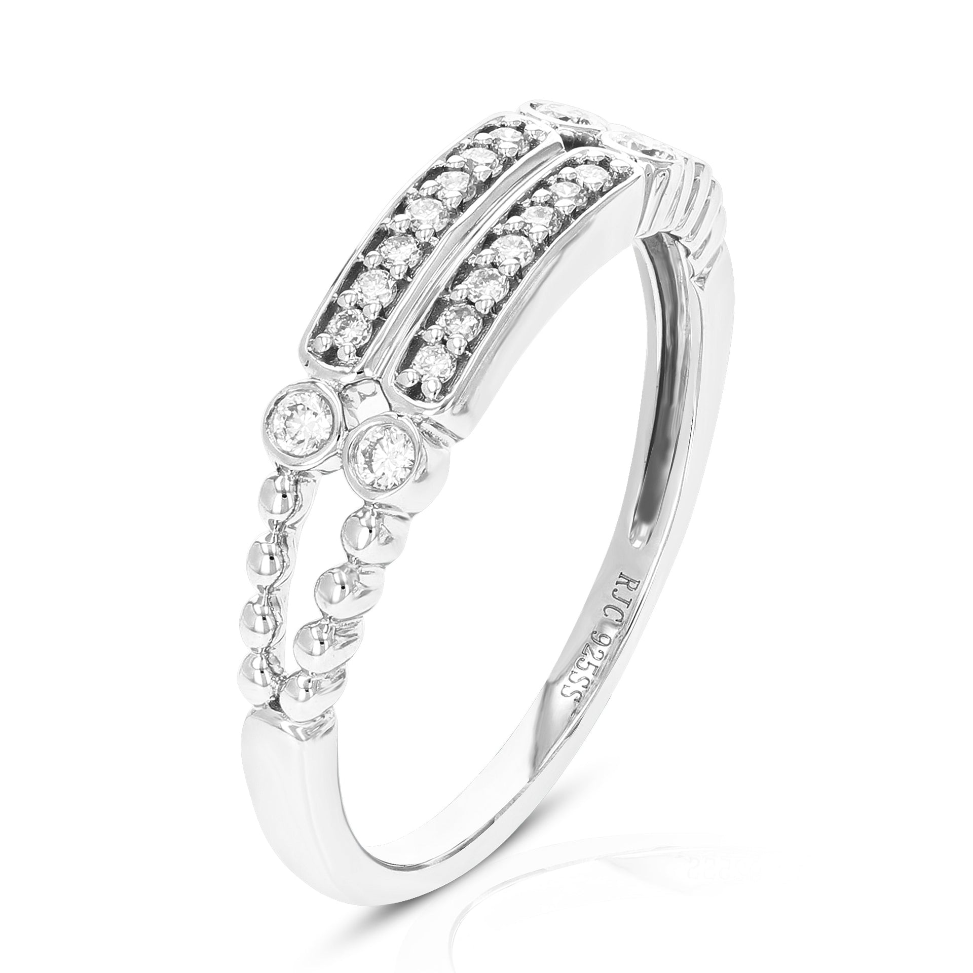 1/5 cttw 18 Stones Round Cut Lab Grown Diamond Engagement Ring .925 Sterling Silver Prong Set