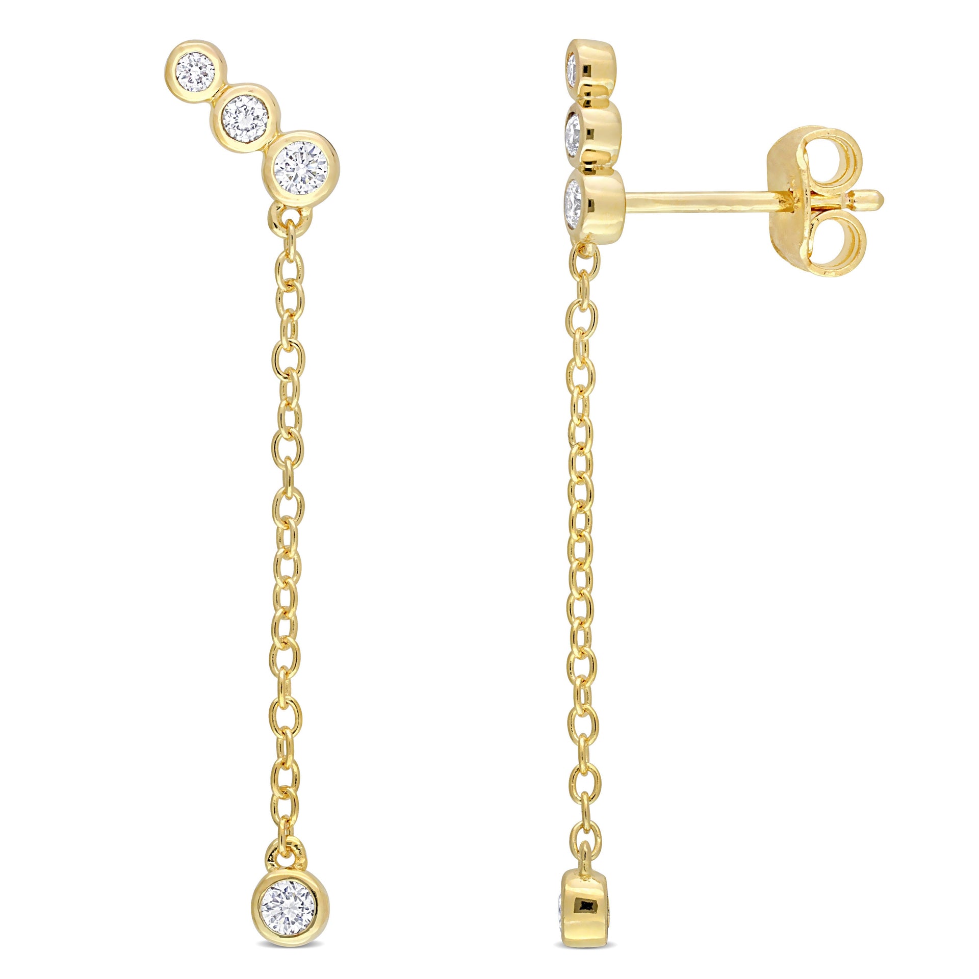 Created Forever 1/5ct TW Lab-Grown Diamond Dangle Earrings in 18k Yellow Gold Plated Sterling Silver