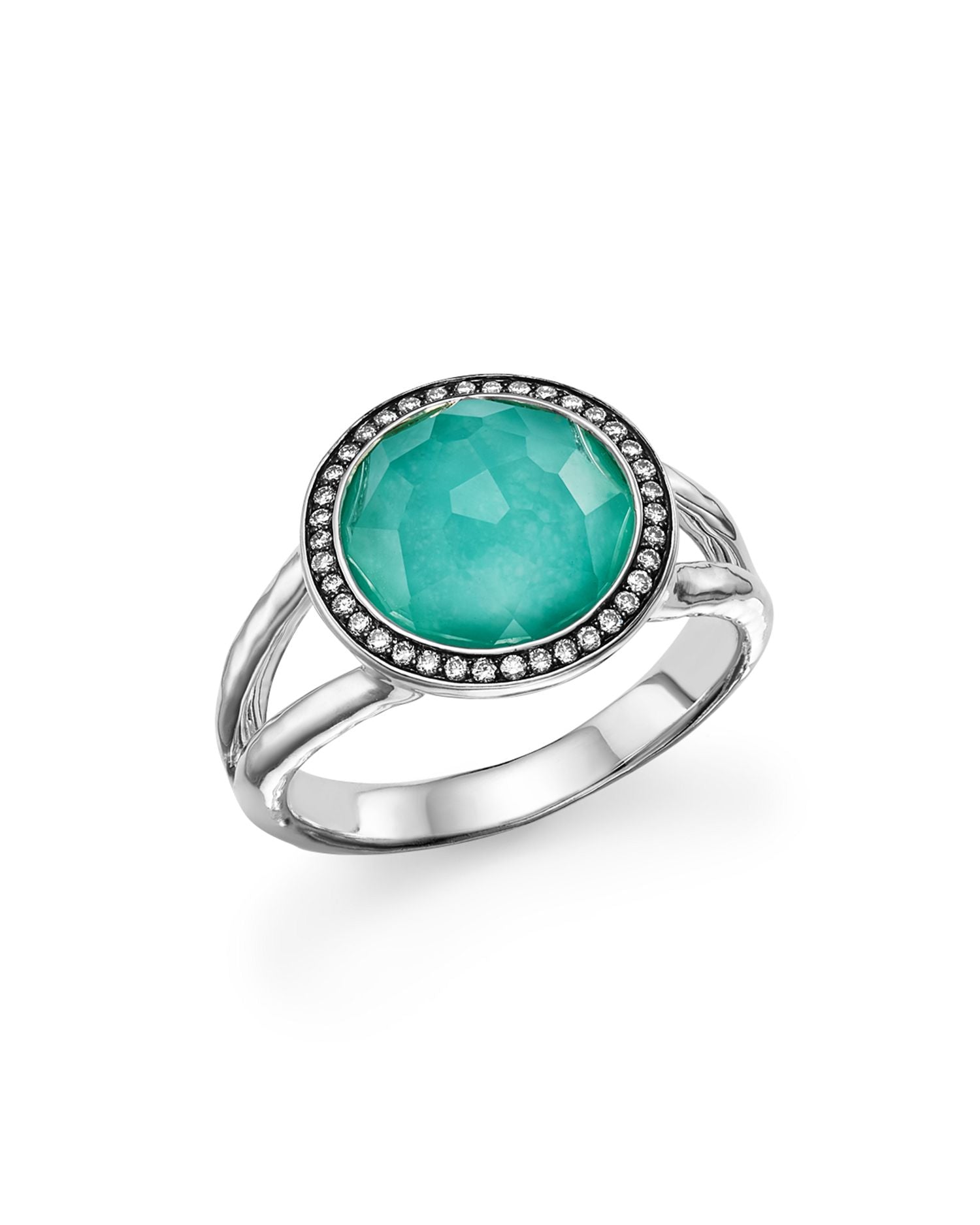 Sterling Silver Stella Mini Lollipop Ring in Turquoise Doublet with Diamonds