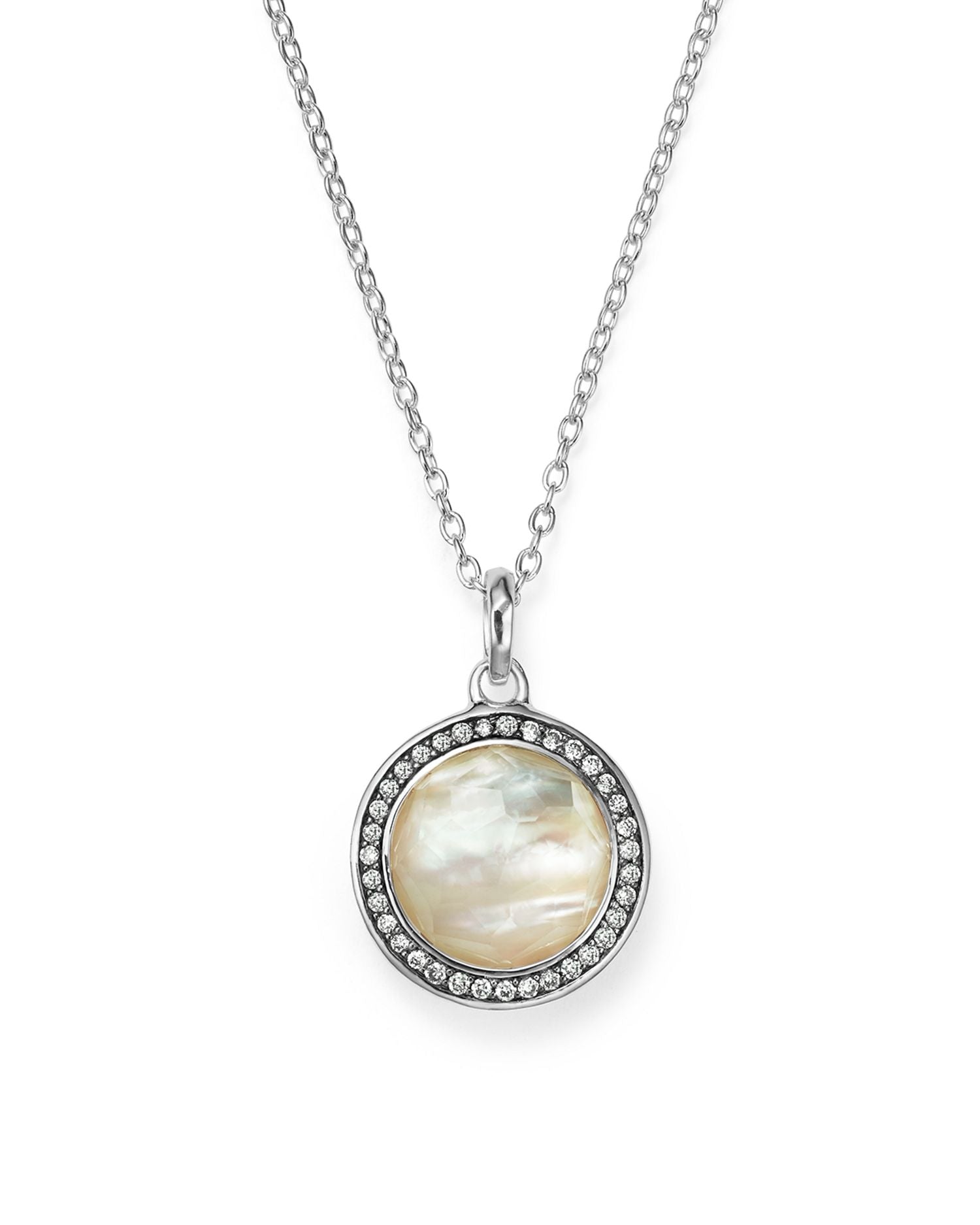 Stella Lollipop Pendant Necklace in Mother-of-Pearl Doublet with Diamonds in Sterling Silver, 16'
