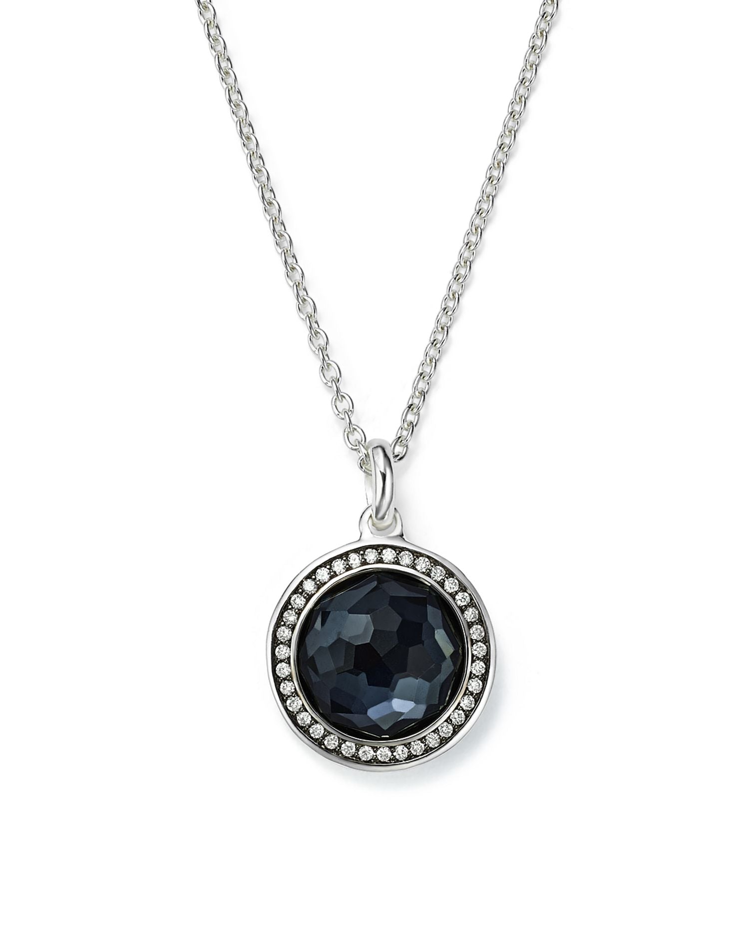 Stella Lollipop Pendant Necklace in Hematite Doublet with Diamonds in Sterling Silver, 16'