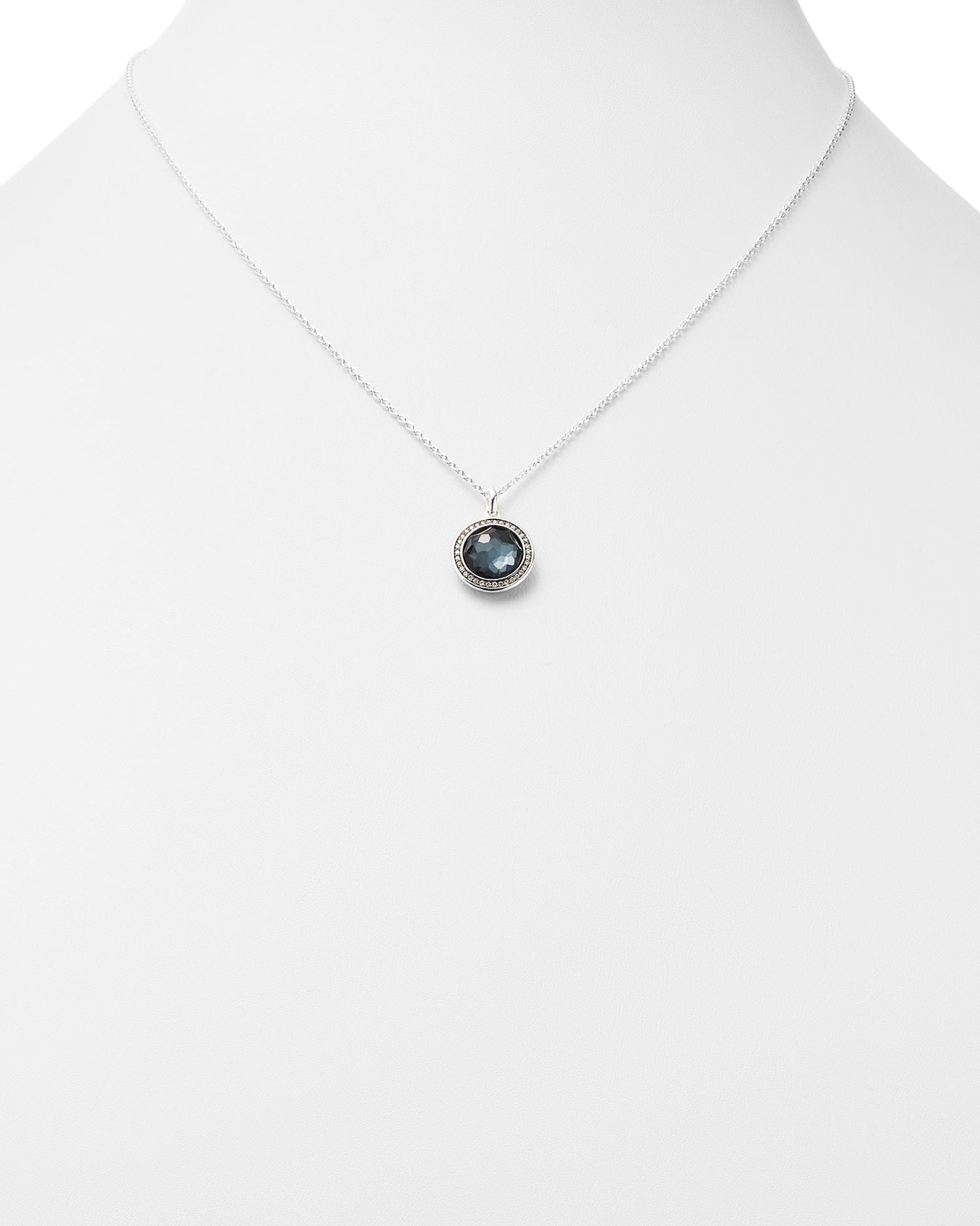 Stella Lollipop Pendant Necklace in Hematite Doublet with Diamonds in Sterling Silver, 16'