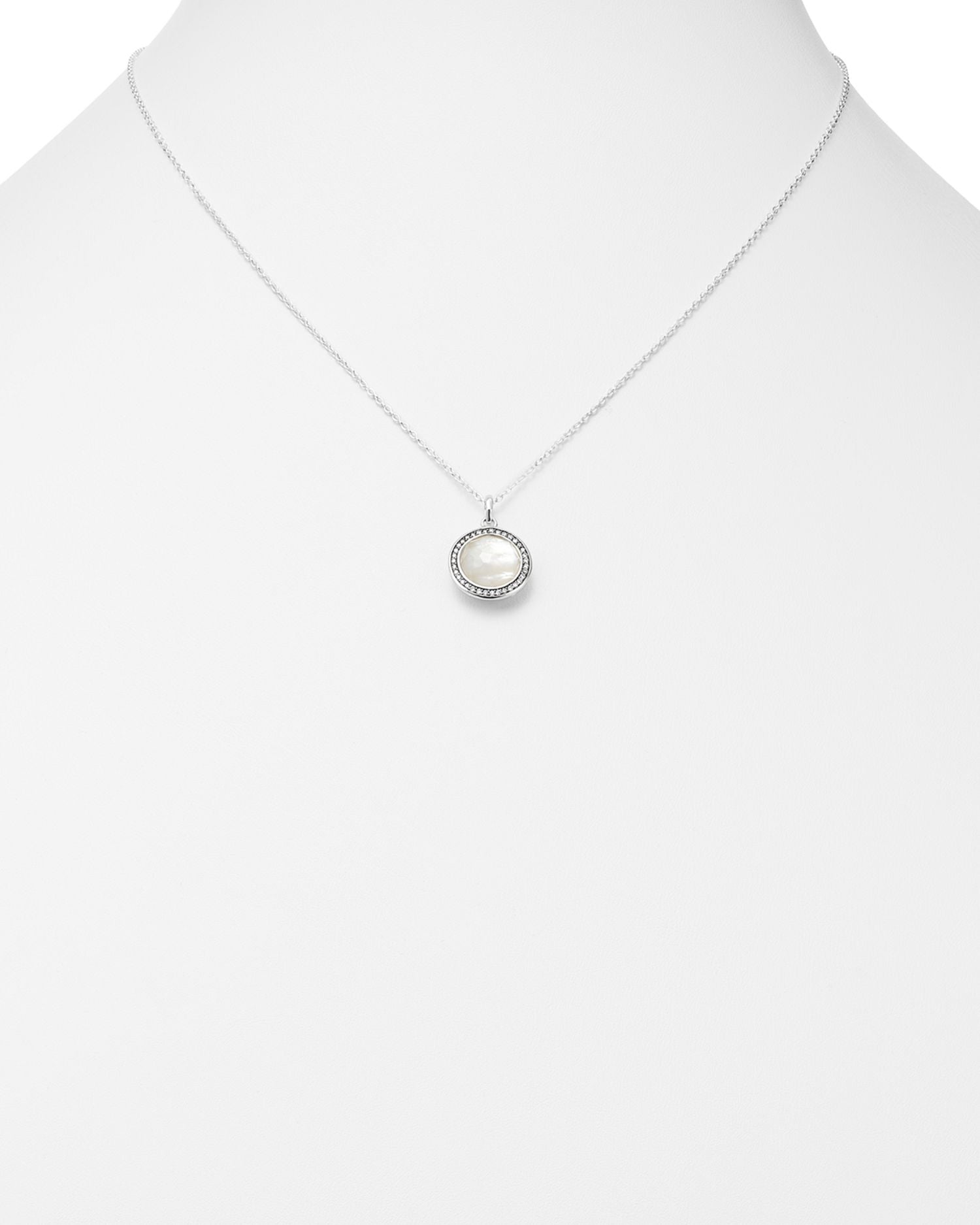 Stella Lollipop Pendant Necklace in Mother-of-Pearl Doublet with Diamonds in Sterling Silver, 16'