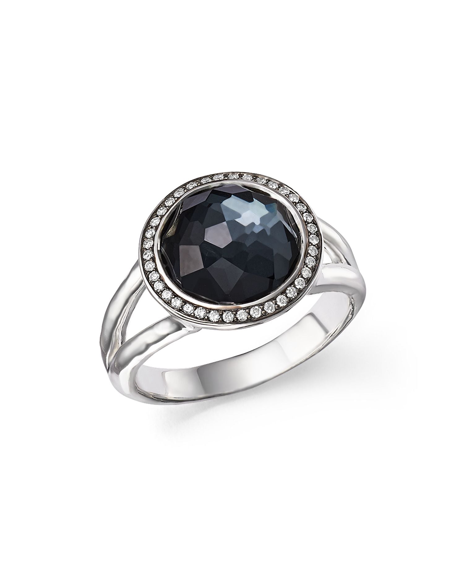 Stella Ring in Hematite Doublet with Diamonds in Sterling Silver