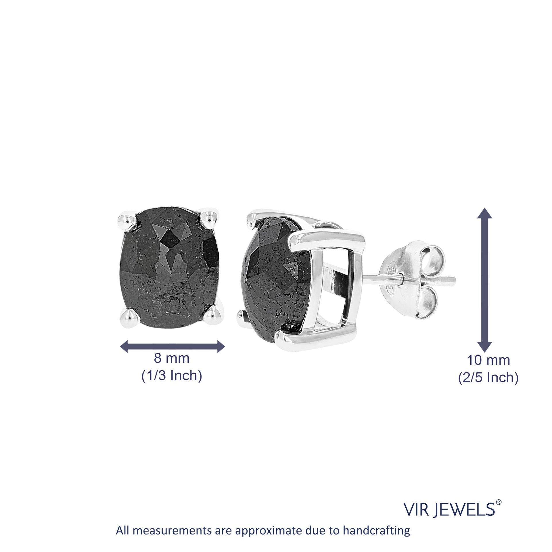 5 cttw Oval Shape Black Diamond Stud Earrings .925 Sterling Silver Prong Set