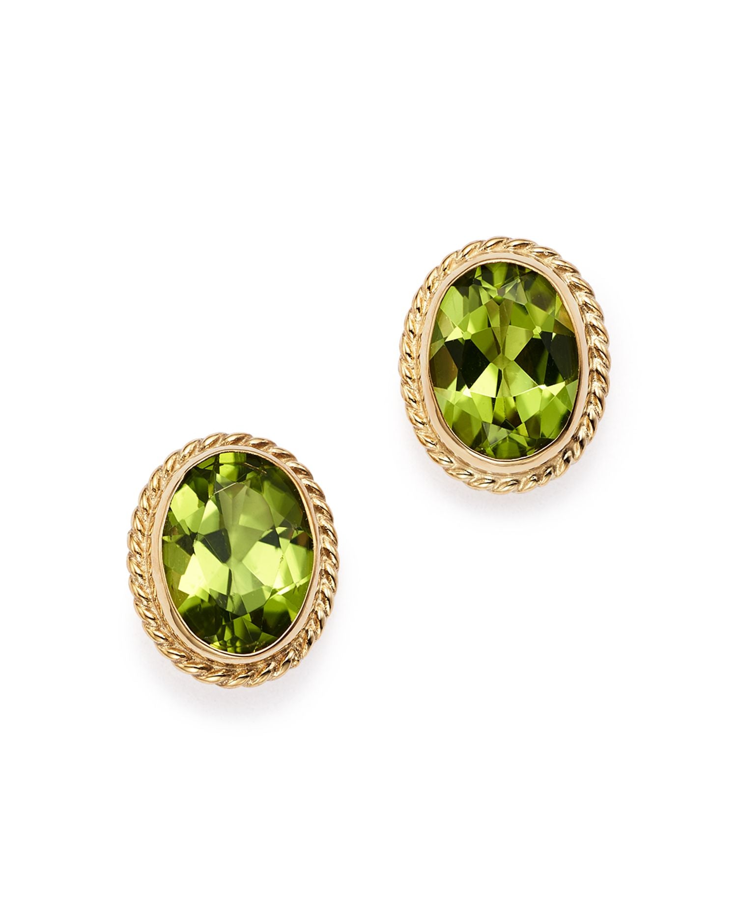 Peridot Oval Bezel Stud Earrings in 14K Yellow Gold - Exclusive