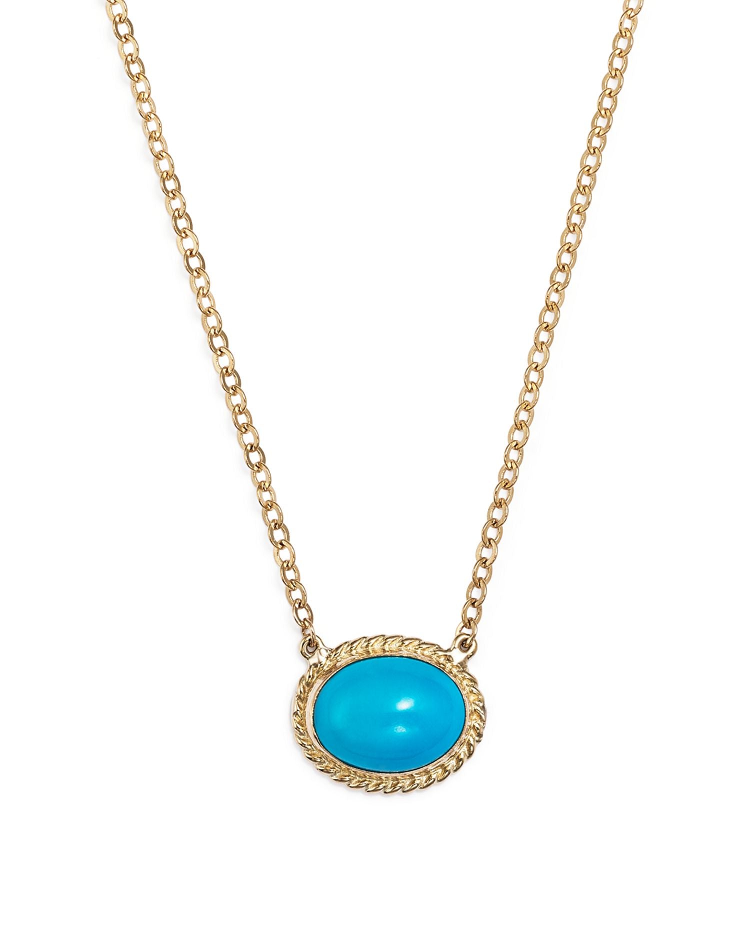 Turquoise Oval Bezel Pendant Necklace in 14K Yellow Gold, 17' - Exclusive
