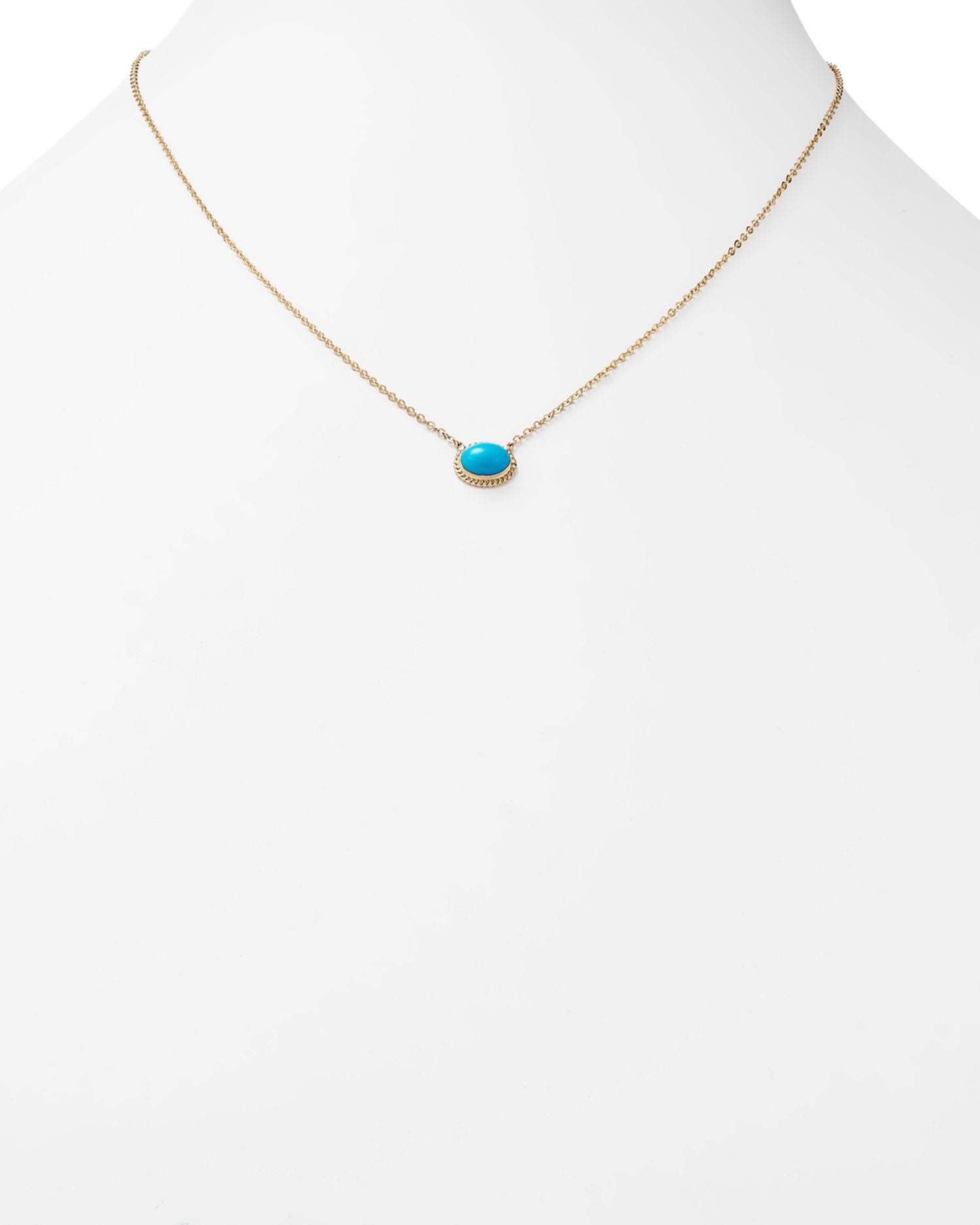 Turquoise Oval Bezel Pendant Necklace in 14K Yellow Gold, 17' - Exclusive