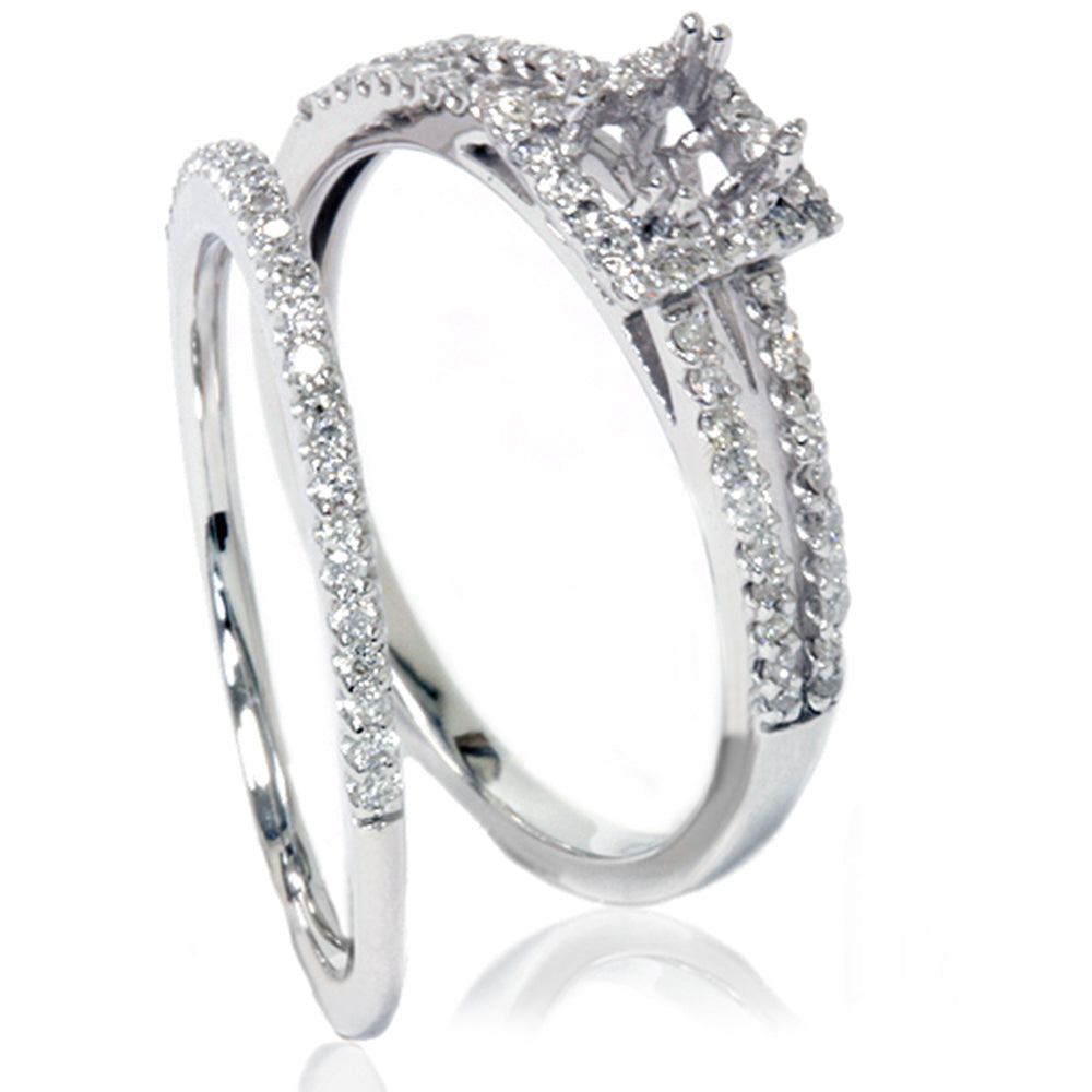 3/8 ct Split Shank Princess Cut Halo Engagement Ring Set Setting 14K White Gold