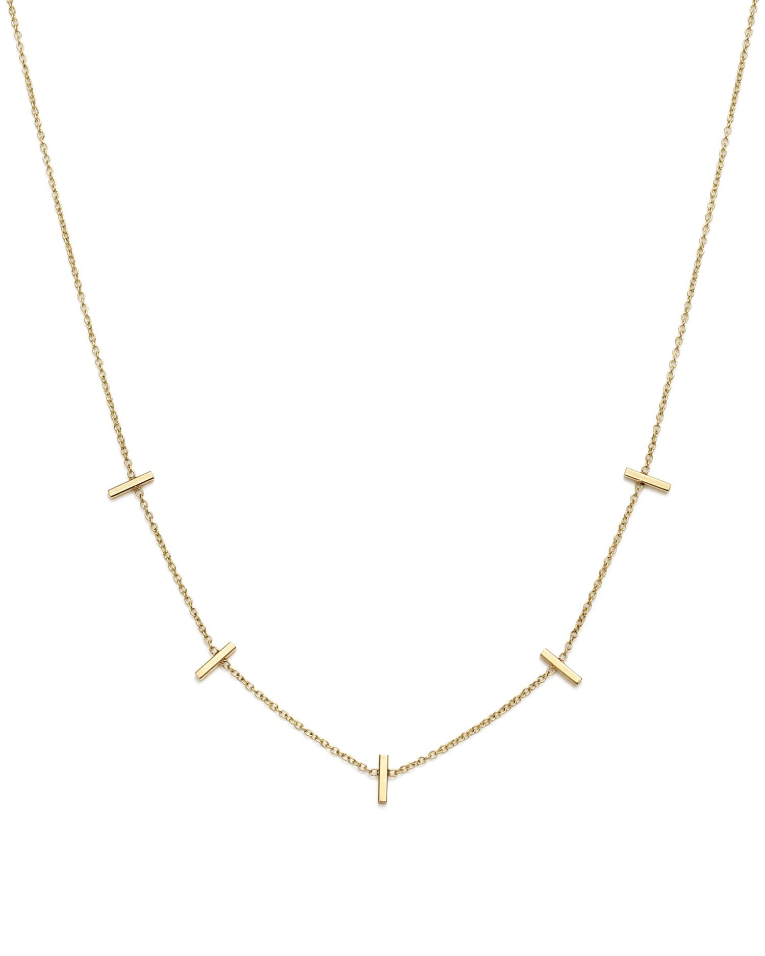 14K Yellow Gold Bar Station Necklace, 16'