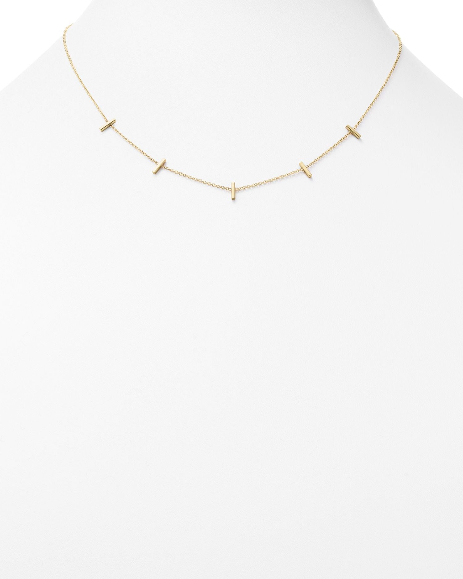 14K Yellow Gold Bar Station Necklace, 16'