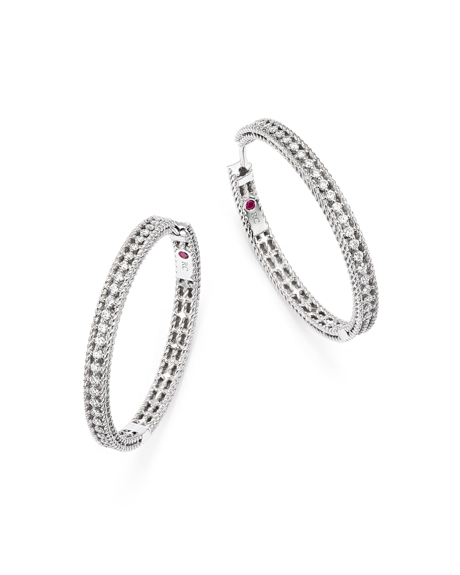 18K White Gold Symphony Barocco Diamond Hoop Earrings