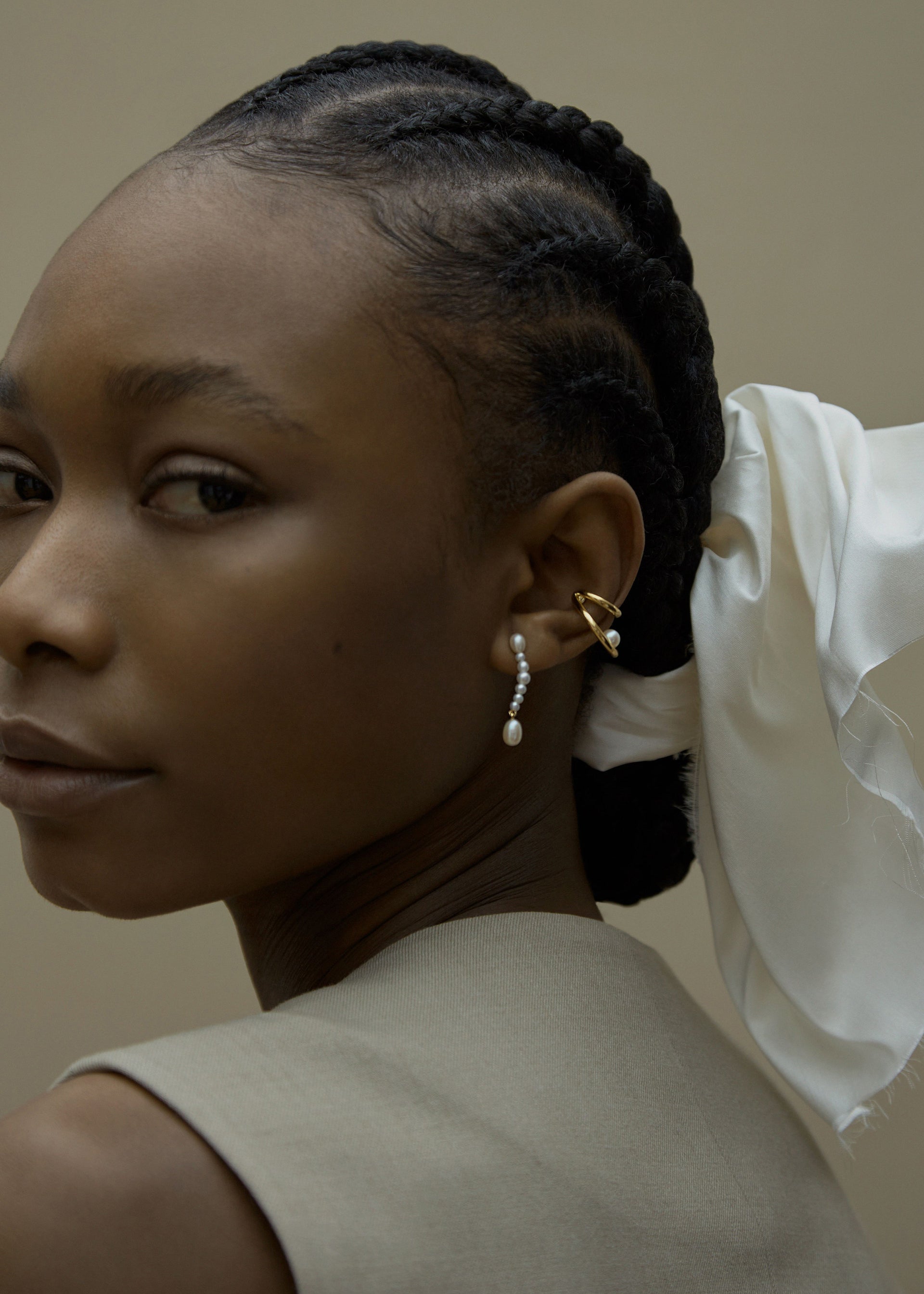 Double Pearl 14kt gold vermeil ear cuff