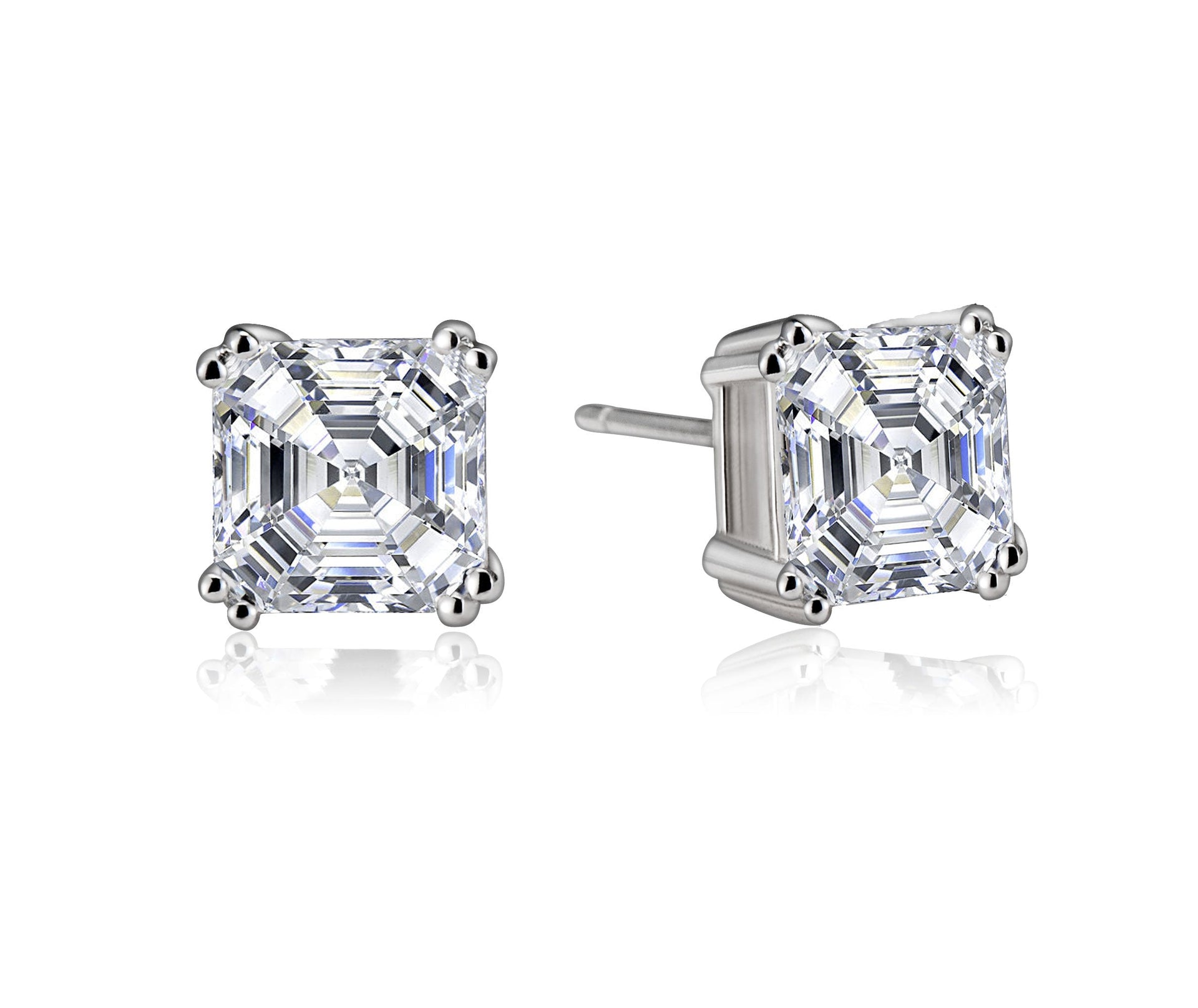 Sterling Silver Cubic Zirconia Square Stud Earrings