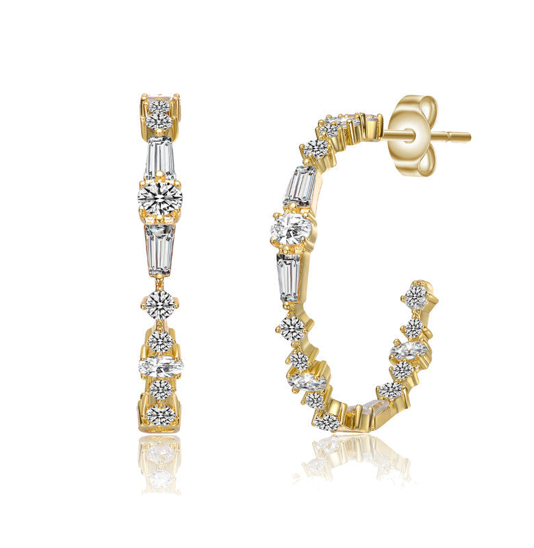 Sterling Silver With Clear Cubic Zirconia C-hoop Earrings