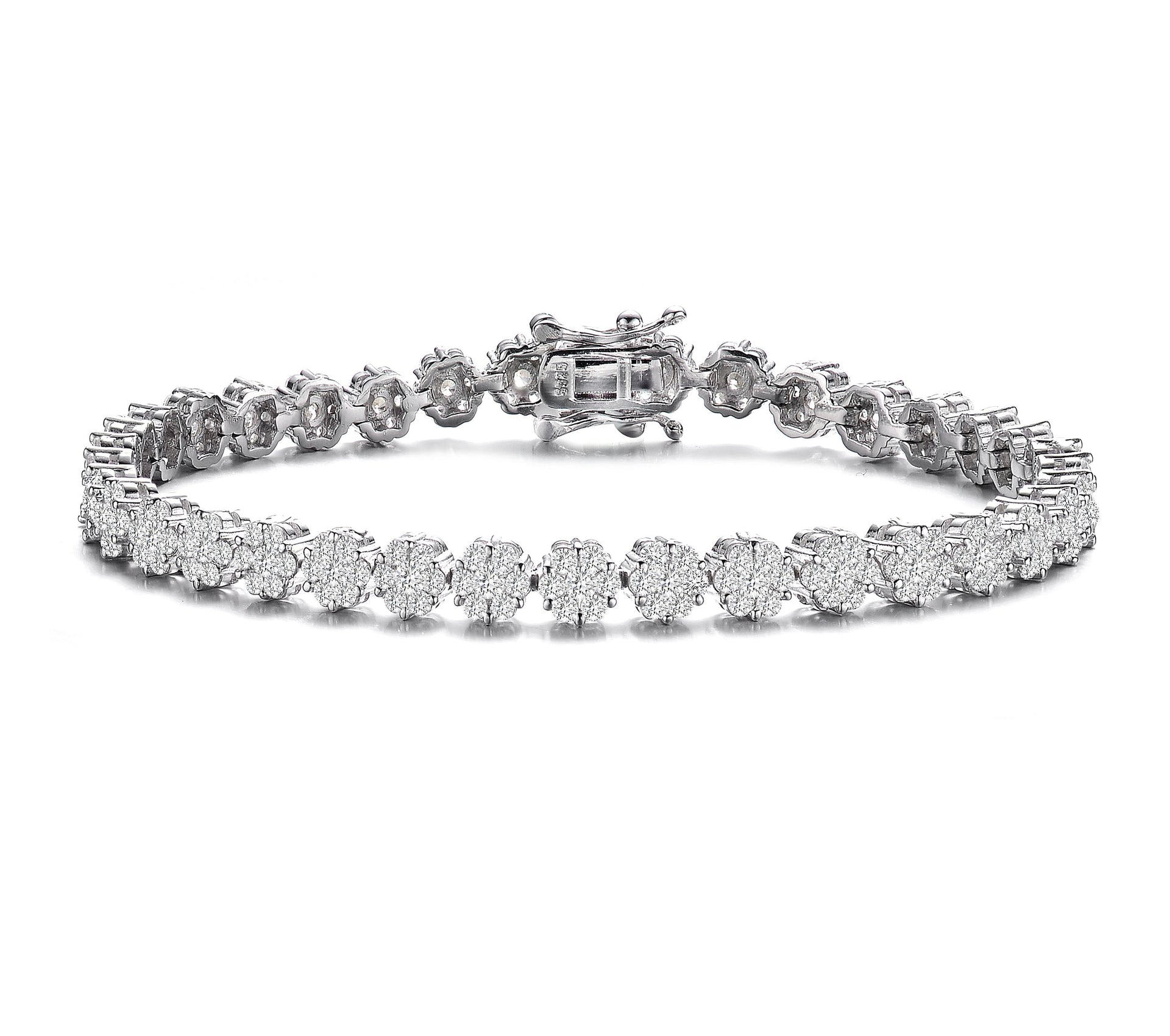 Sterling Silver Cubic Zirconia Flower Design Tennis Bracelet
