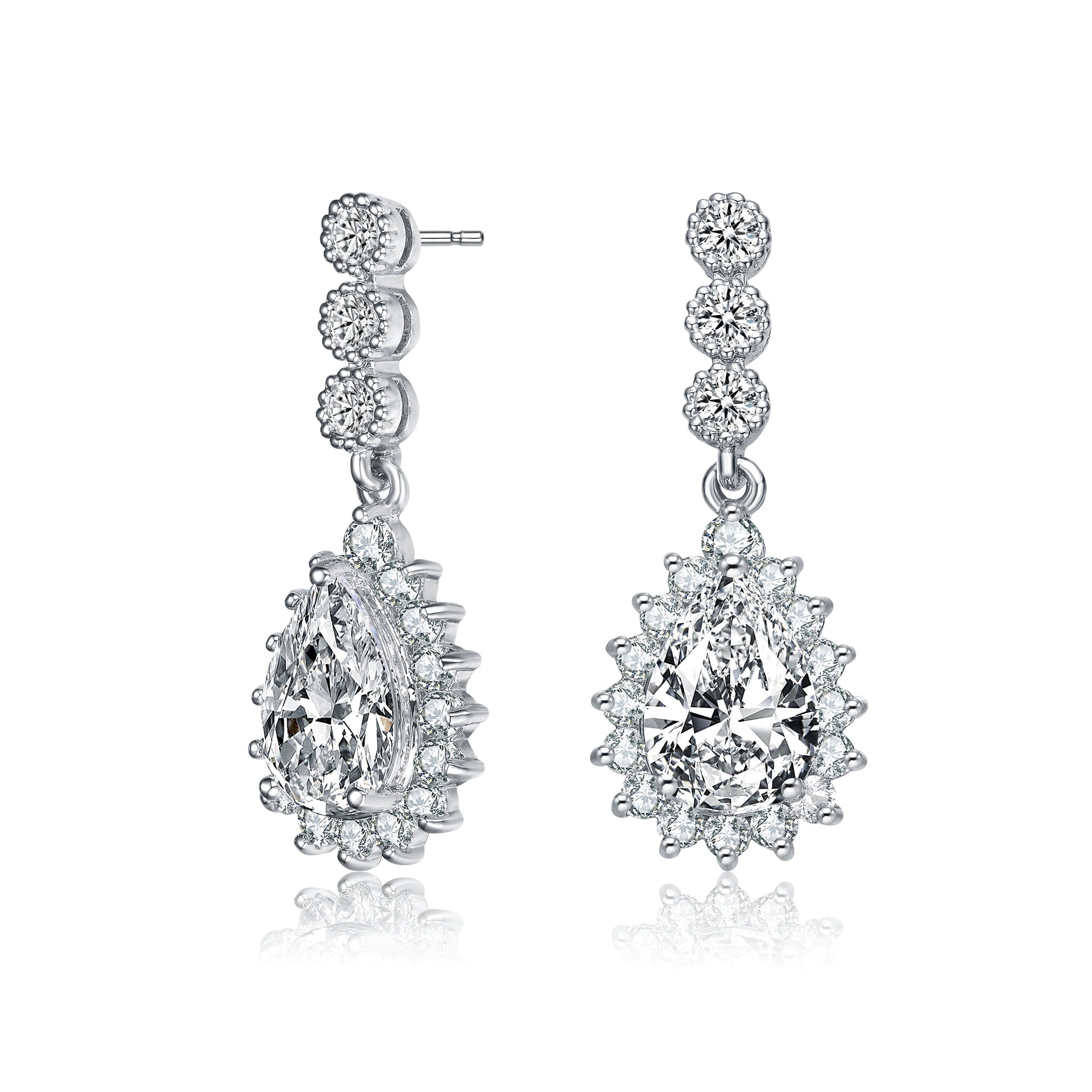 Sterling Silver Cubic Zirconia Halo Drop Earrings