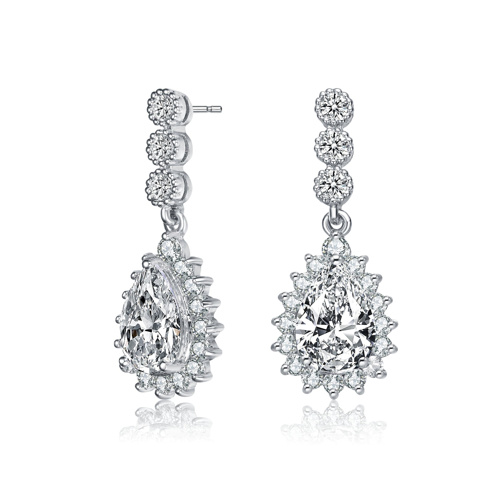 Sterling Silver Cubic Zirconia Halo Drop Earrings