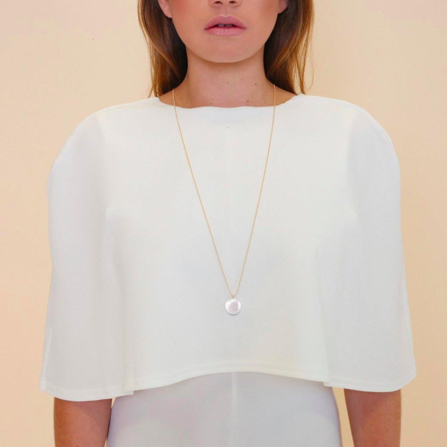 Sphera Disc Pearl Pendant Gold Chain