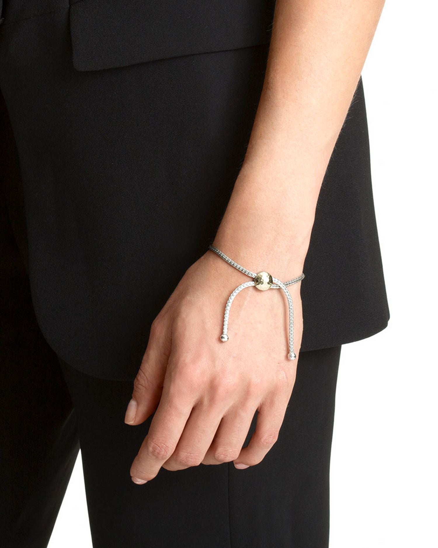 Sterling Silver and 18K Bonded Gold Classic Chain Hammered Ball Bracelet